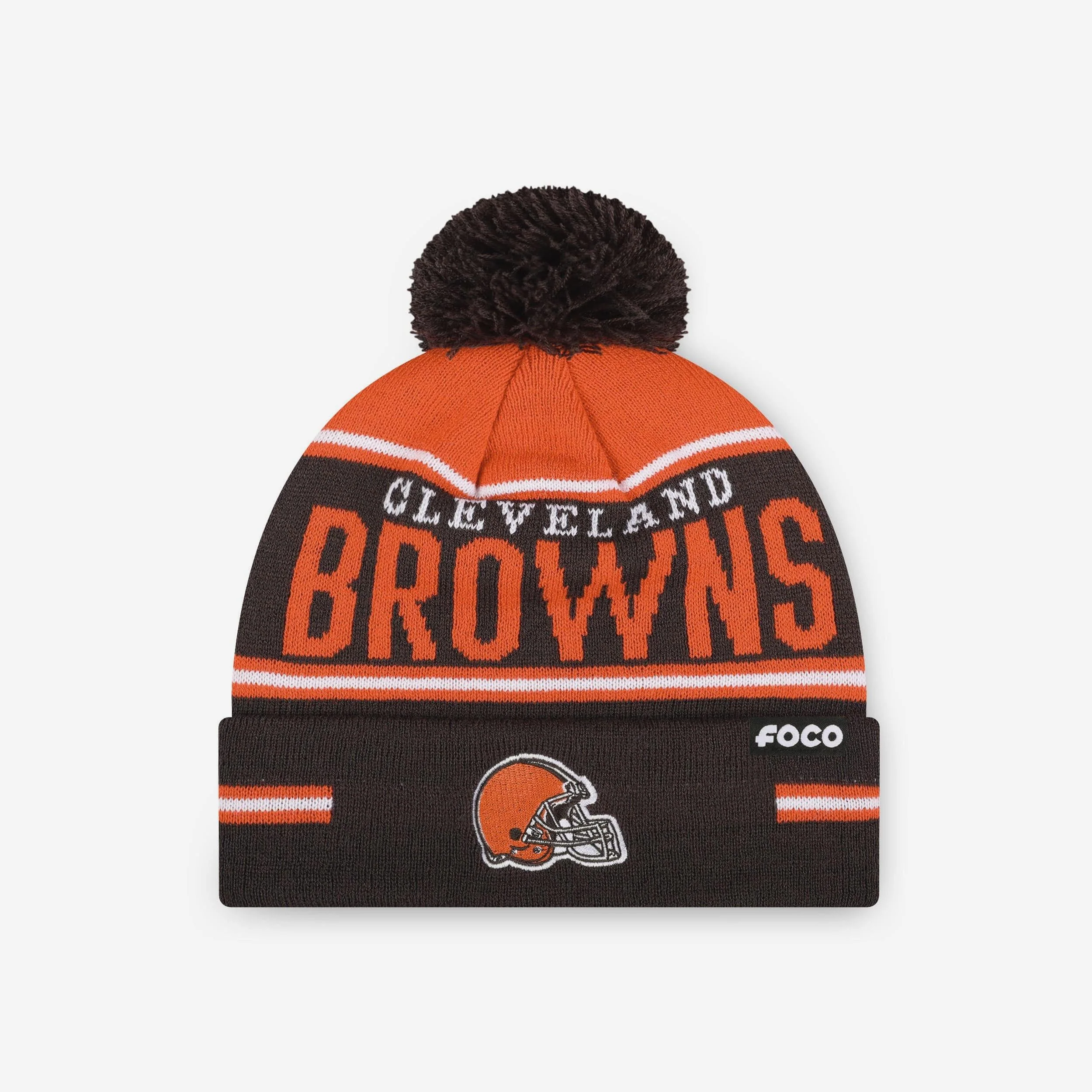 Cleveland Browns Big Wordmark Stripe Pom Beanie