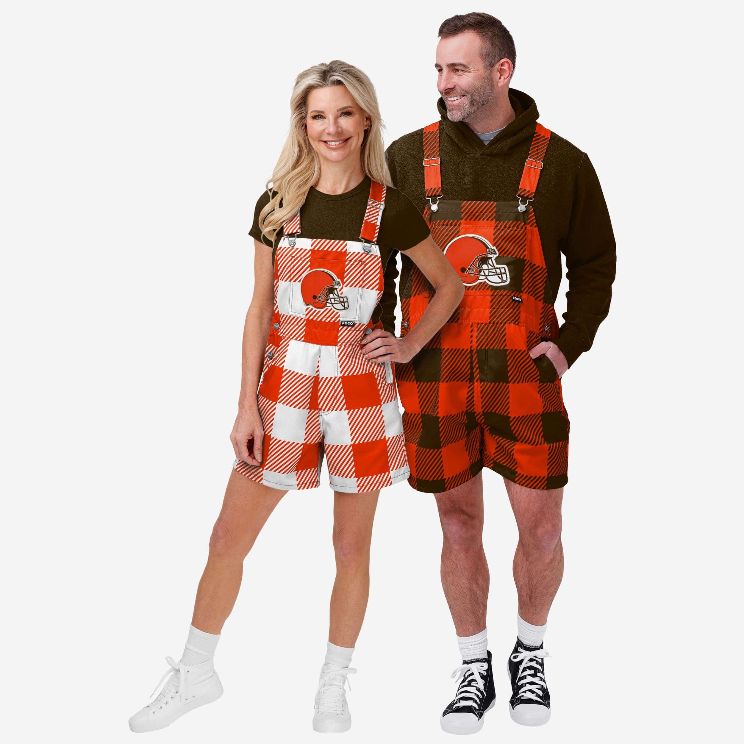Cleveland Browns Mens Plaid Bib Shortalls - Image 3