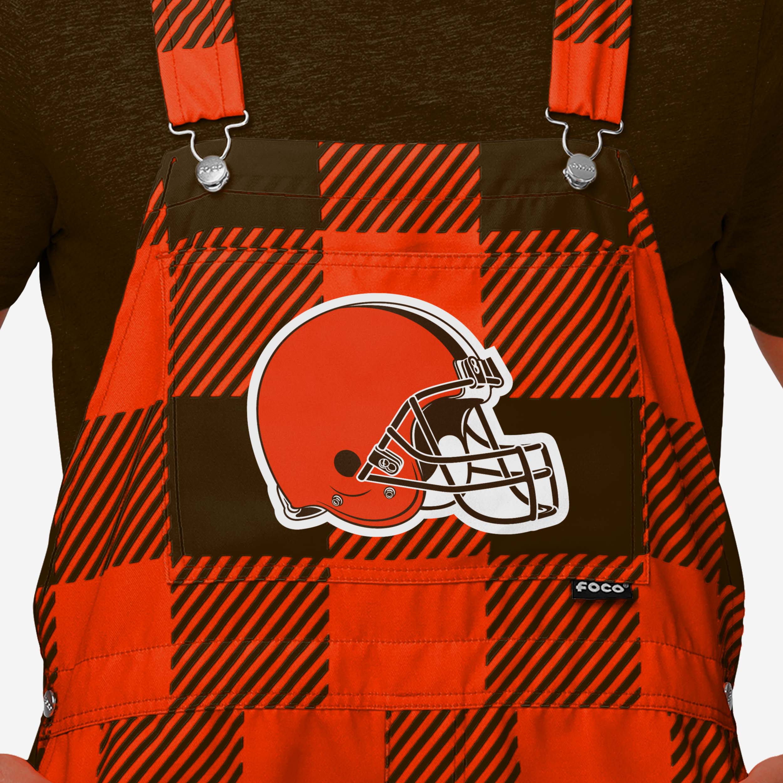 Cleveland Browns Mens Plaid Bib Shortalls - Image 4