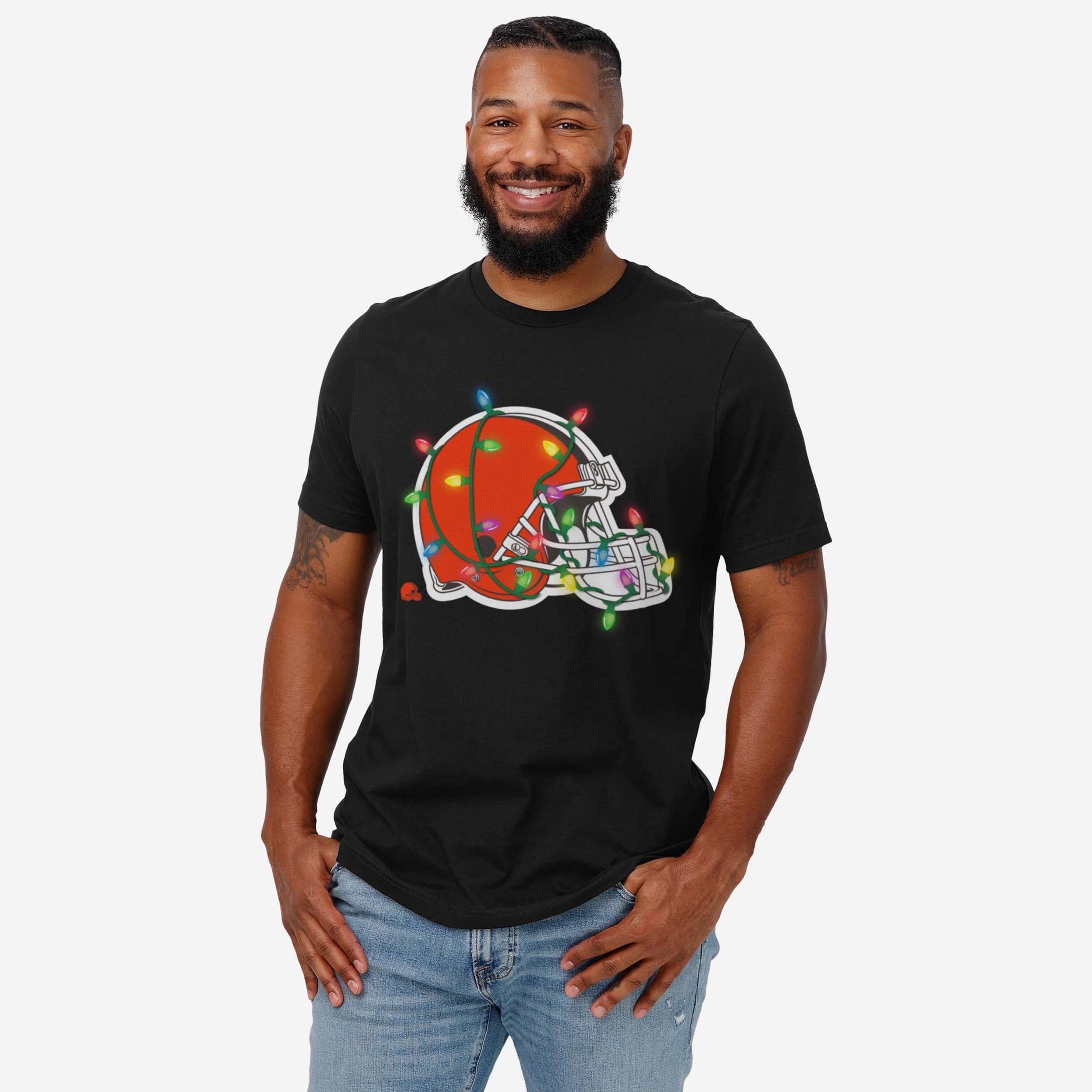 Cleveland Browns Primary Logo Holiday Lights T-Shirt - Image 2