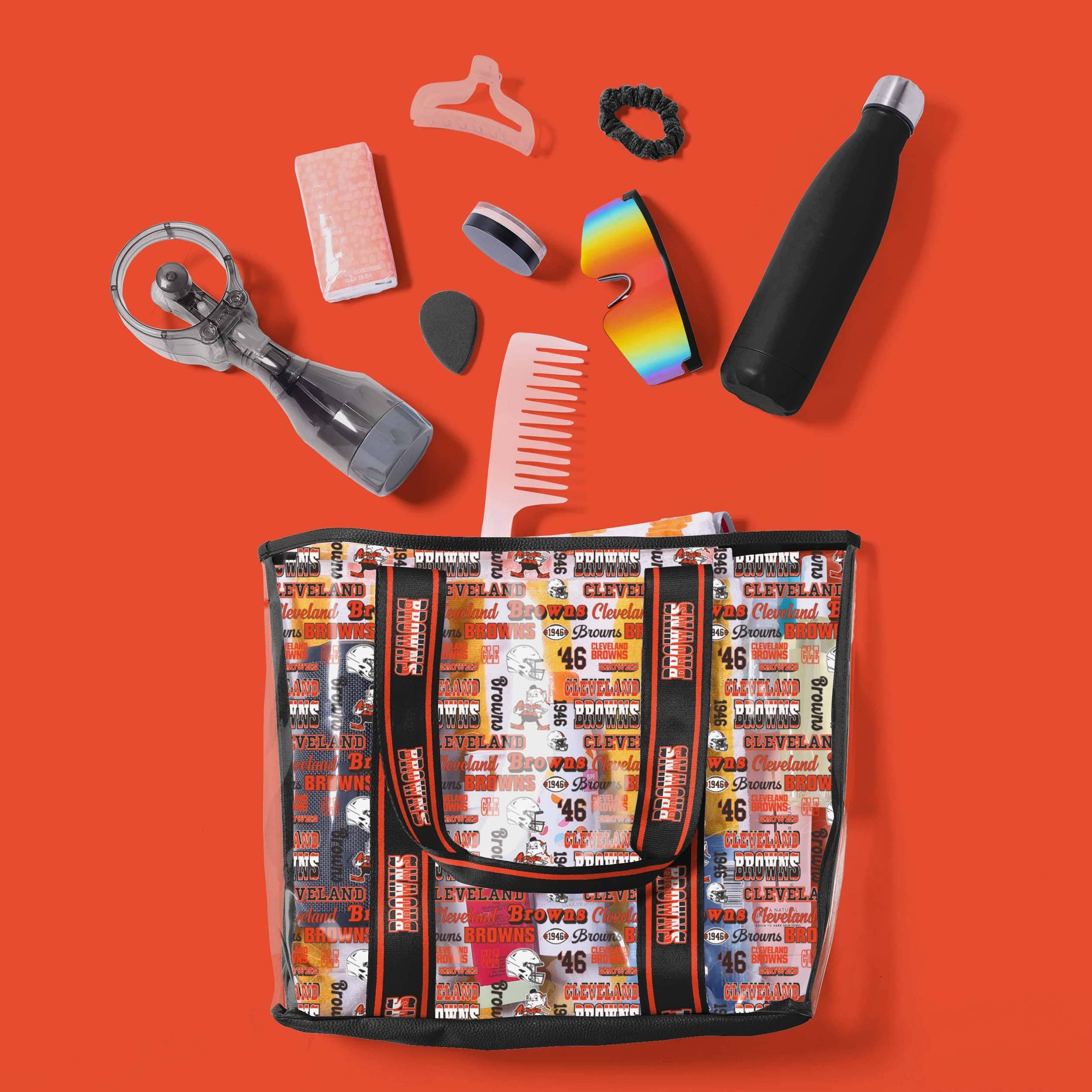 Cleveland Browns Repeat Retro Print Clear Tote Bag - Image 3