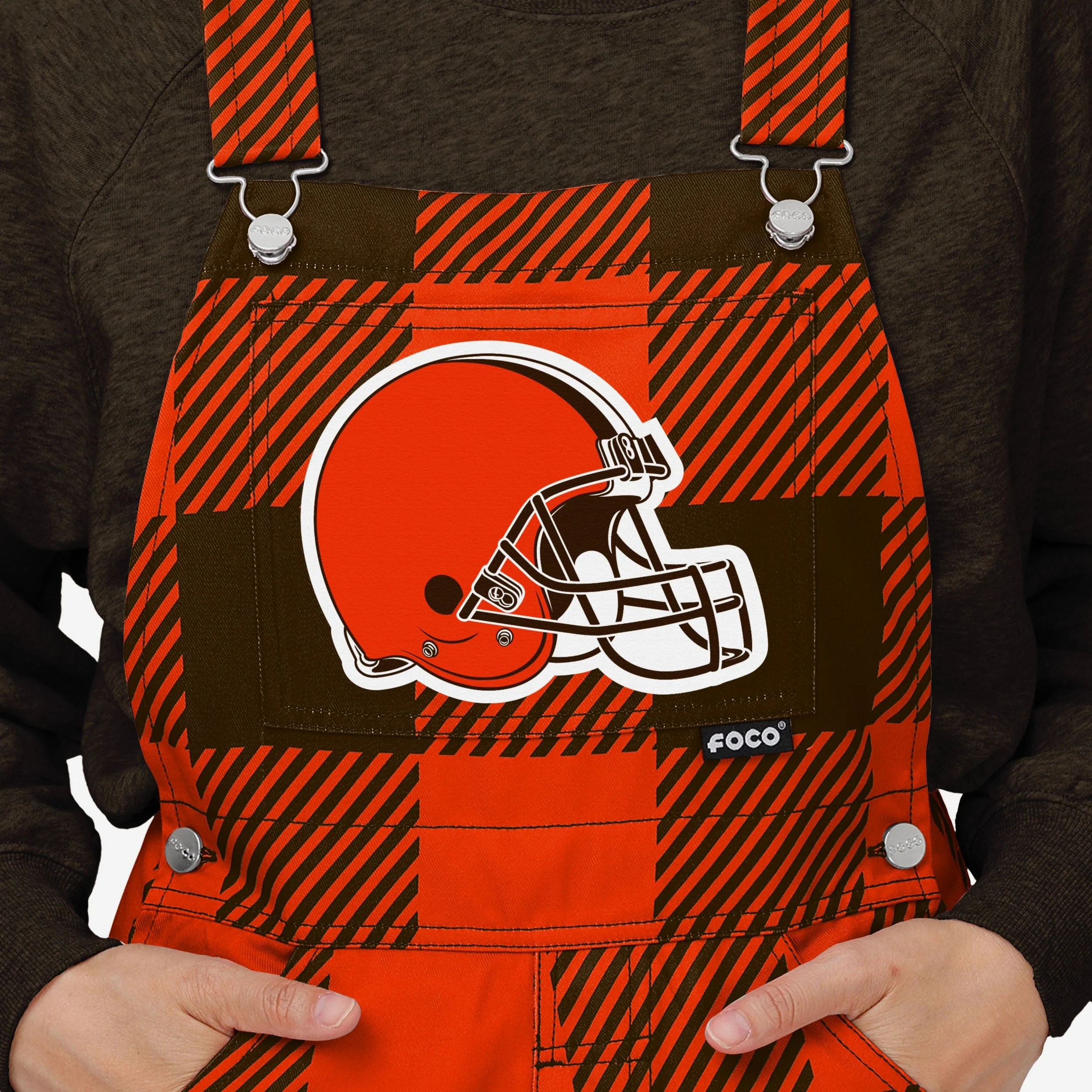 Cleveland Browns Womens Plaid Bib Overalls - Image 4