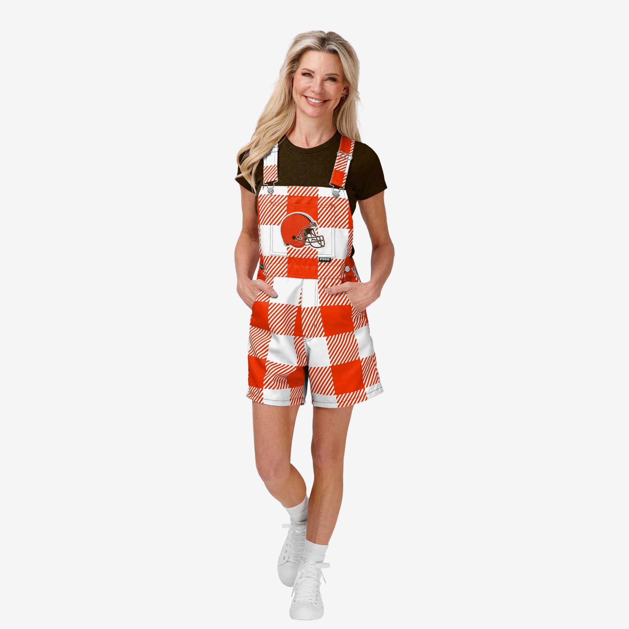 Cleveland Browns Womens Plaid Bib Shortalls