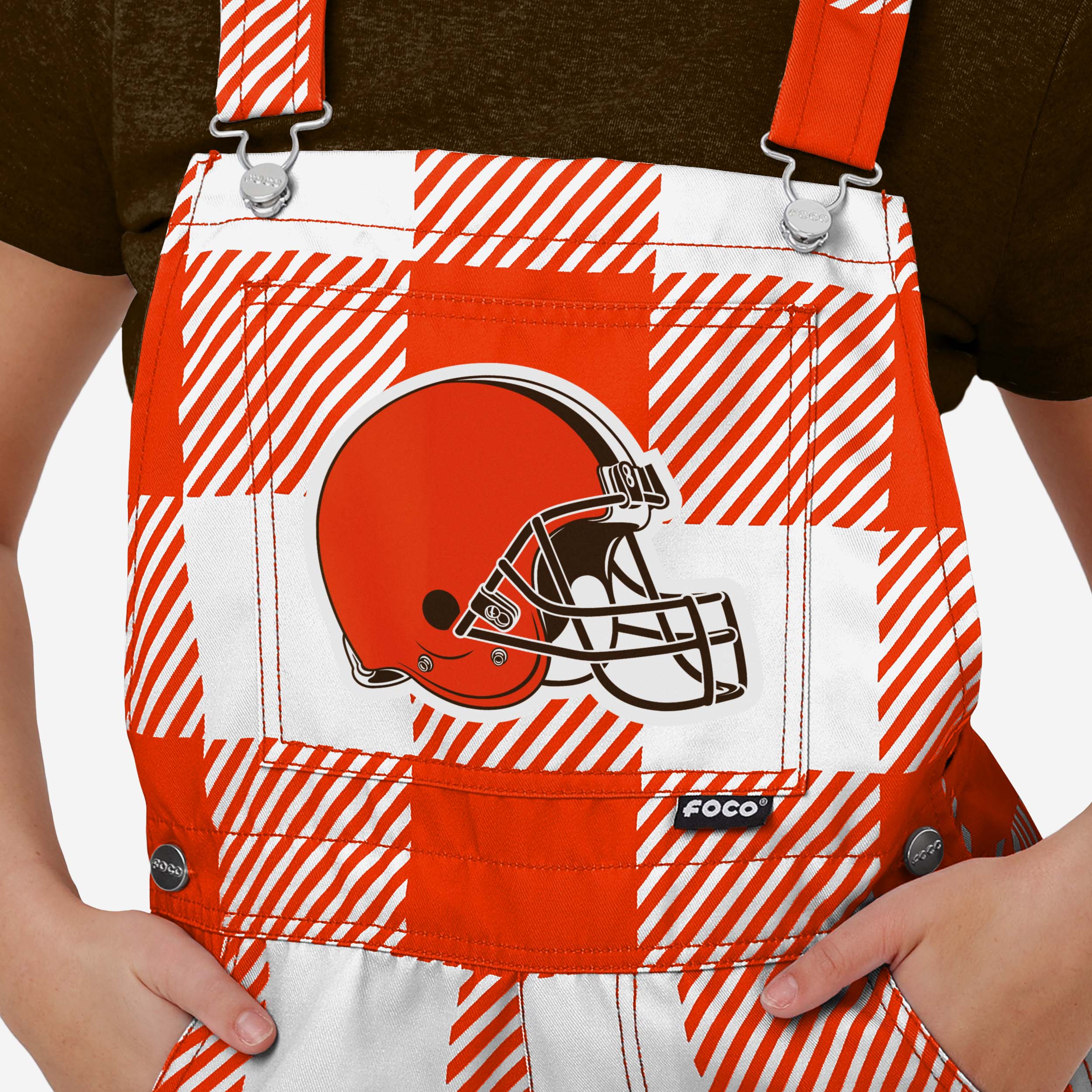 Cleveland Browns Womens Plaid Bib Shortalls - Image 4