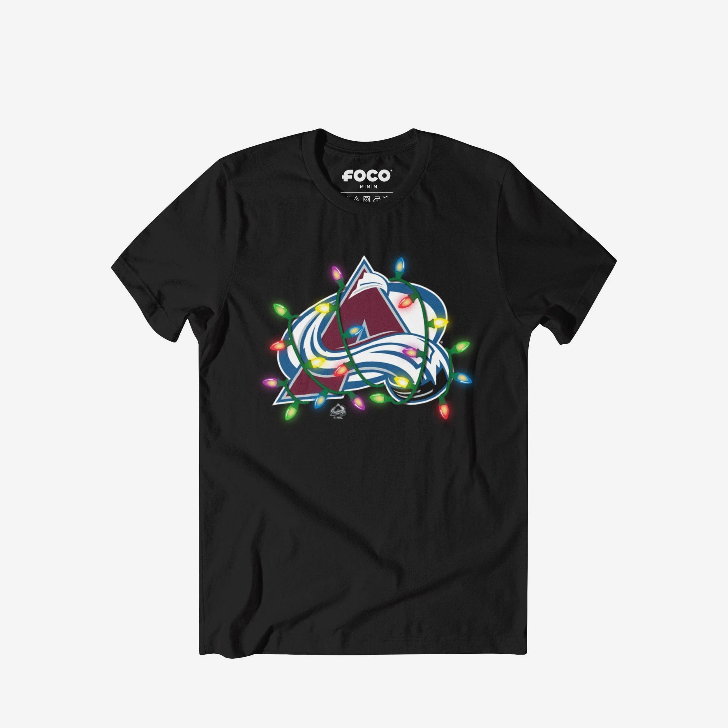 Colorado Avalanche Primary Logo Holiday Lights T-Shirt