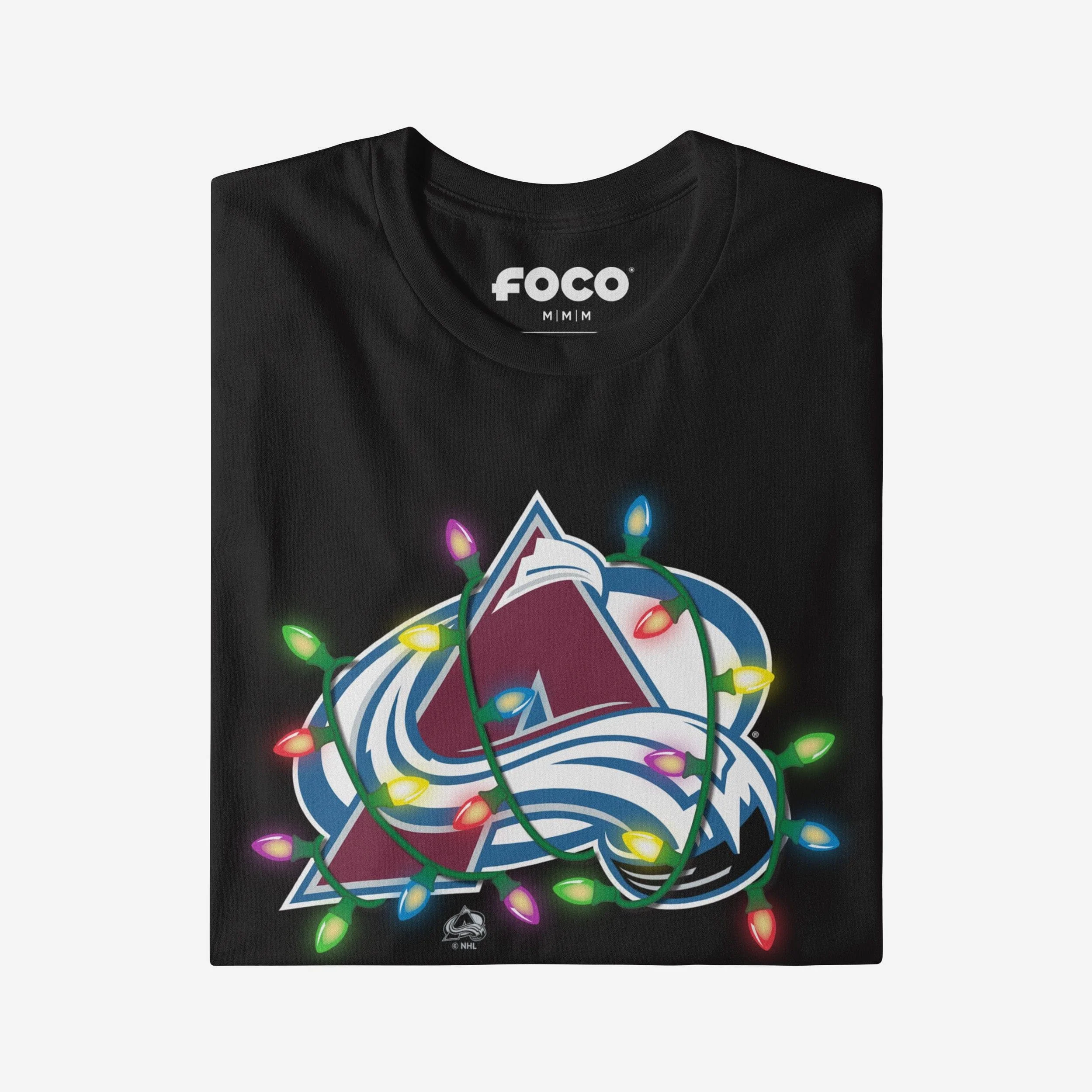 Colorado Avalanche Primary Logo Holiday Lights T-Shirt - Image 3