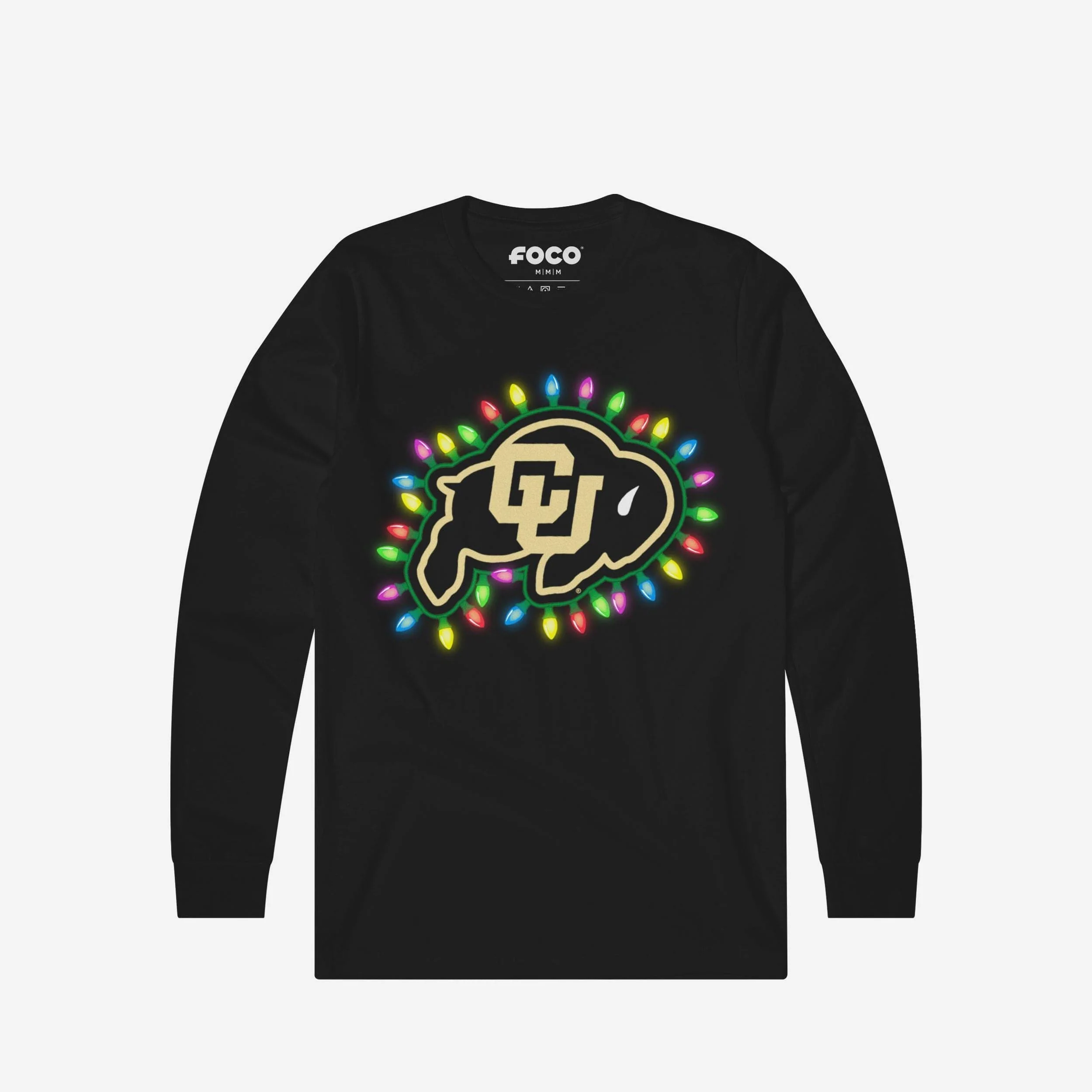 Colorado Buffaloes Primary Logo Holiday Lights Long Sleeve T-Shirt