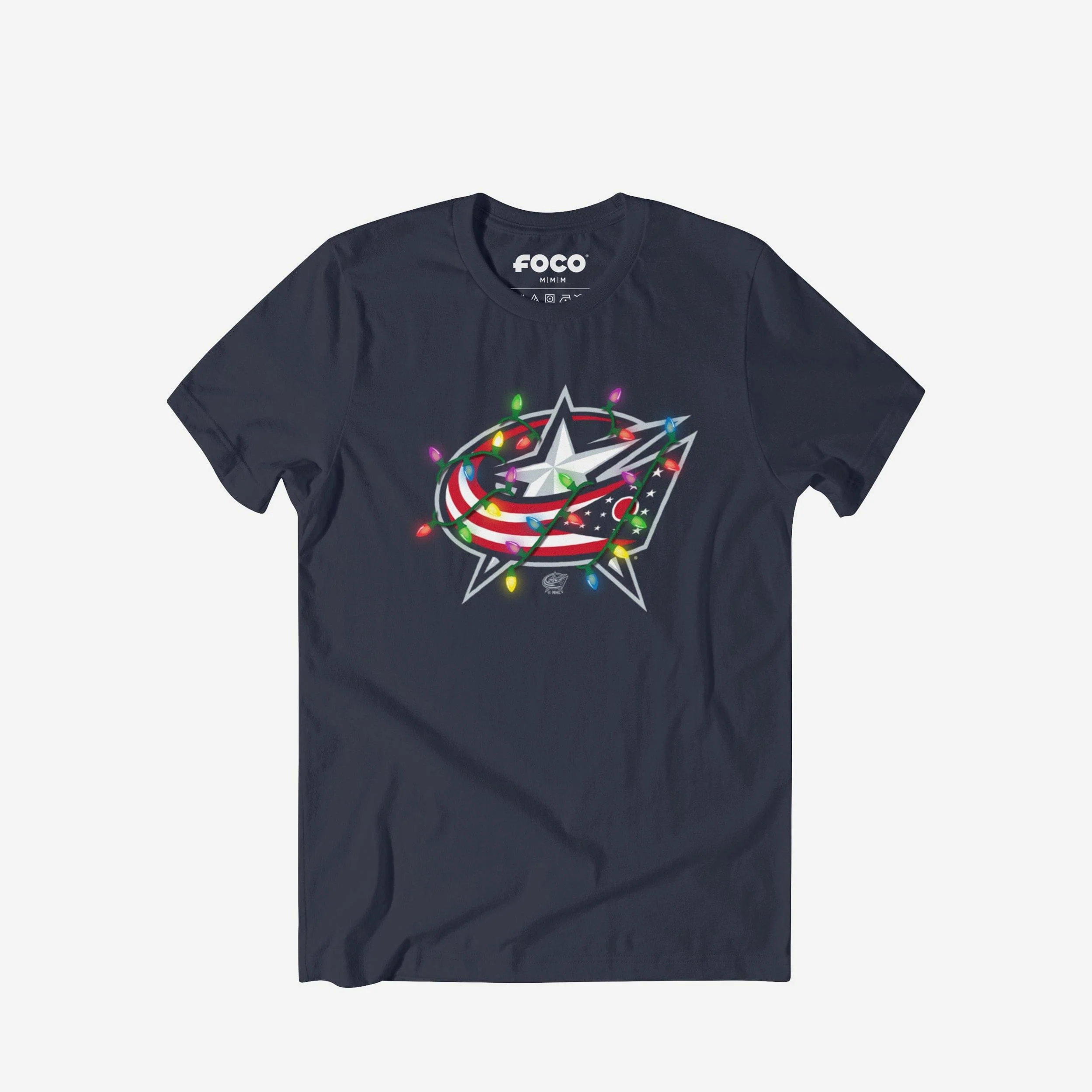 Columbus Blue Jackets Primary Logo Holiday Lights T-Shirt