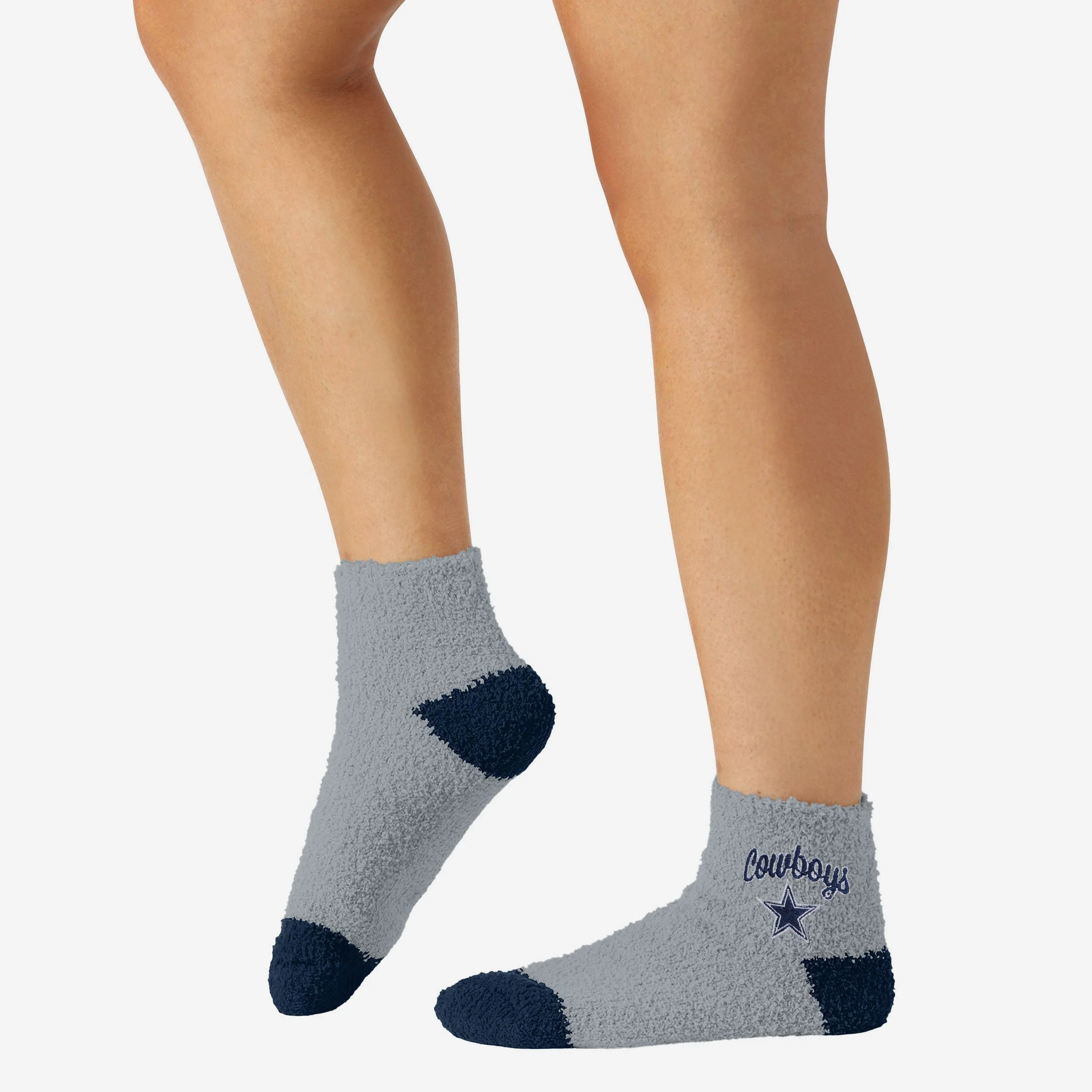 Dallas Cowboys 2 Pack Womens Script Logo Fuzzy Ankle Socks - Image 3