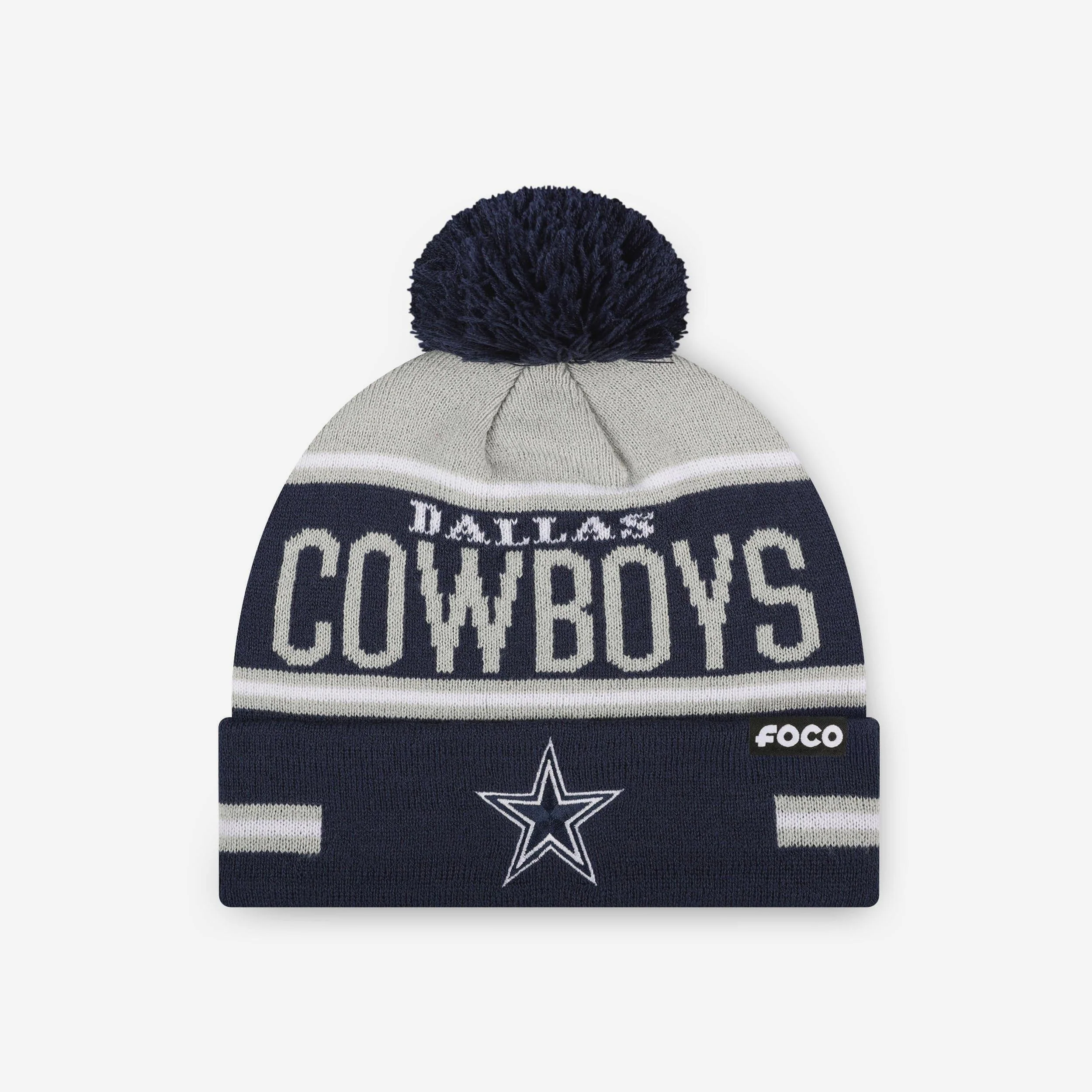 Dallas Cowboys Big Wordmark Stripe Pom Beanie