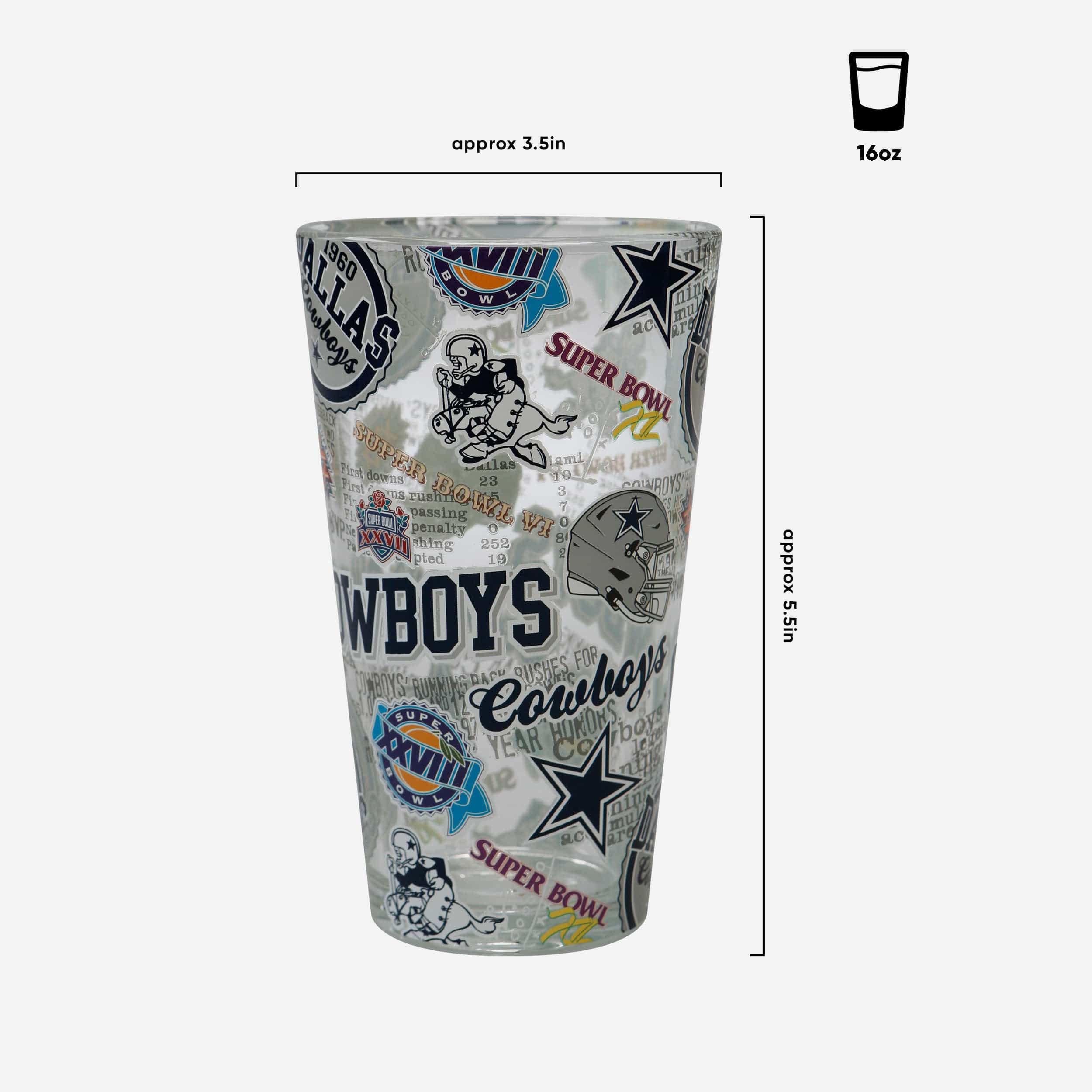 Dallas Cowboys Historic Print Pint Glass - Image 3