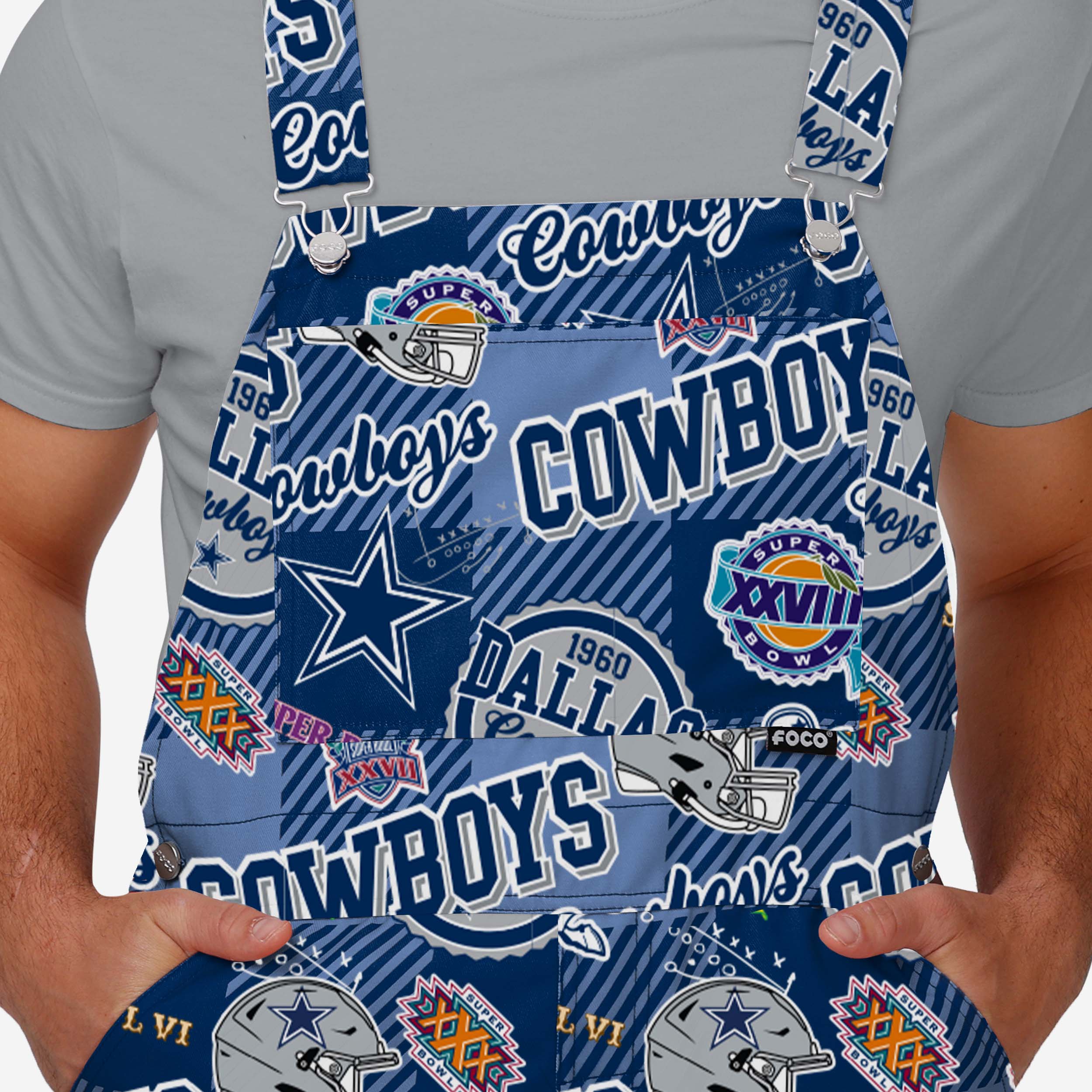 Dallas Cowboys Mens Historic Print Bib Overalls - Image 4