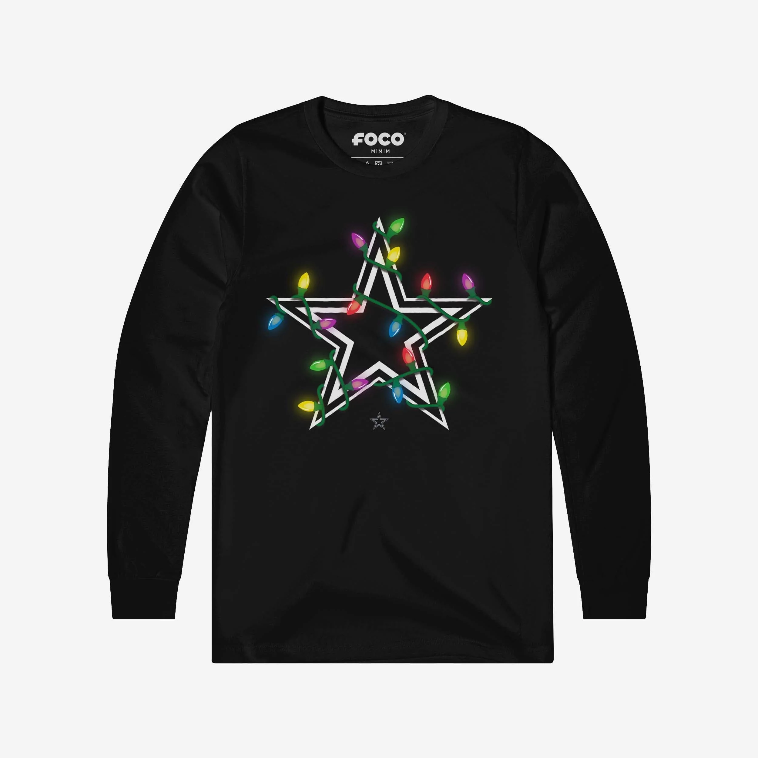 Dallas Cowboys Primary Logo Holiday Lights Long Sleeve T-Shirt