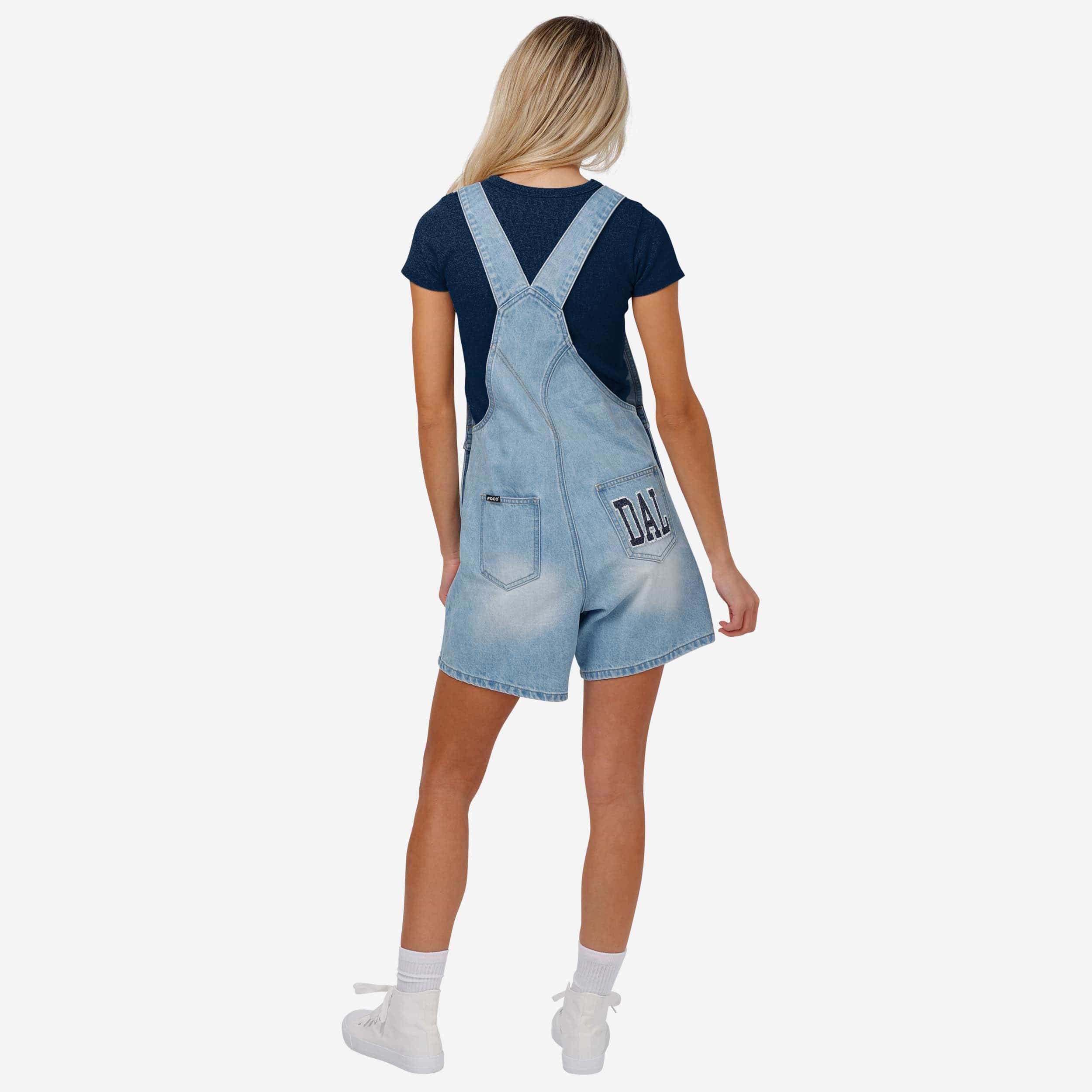 Dallas Cowboys Womens Big Logo Denim Bib Shortalls - Image 2