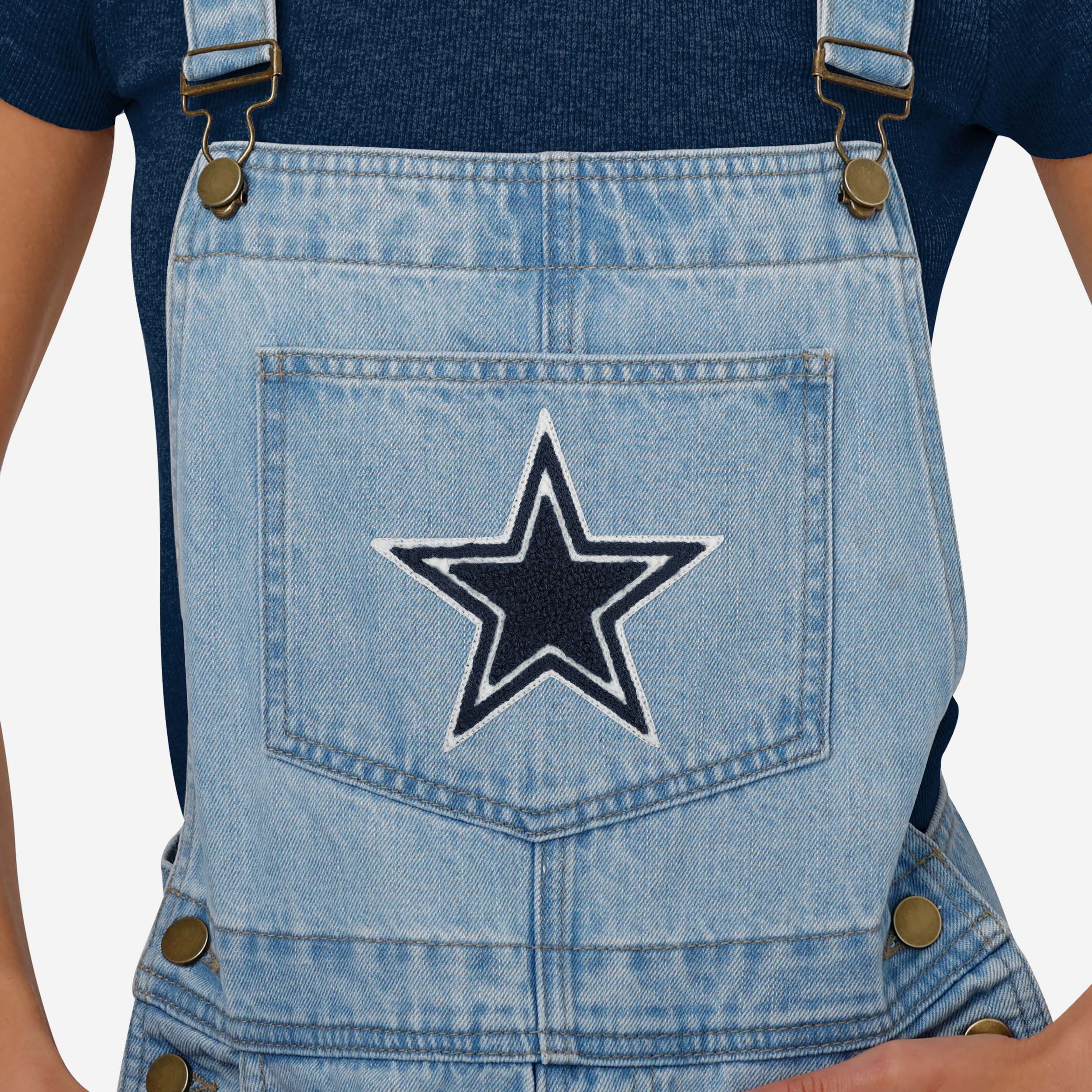 Dallas Cowboys Womens Big Logo Denim Bib Shortalls - Image 3