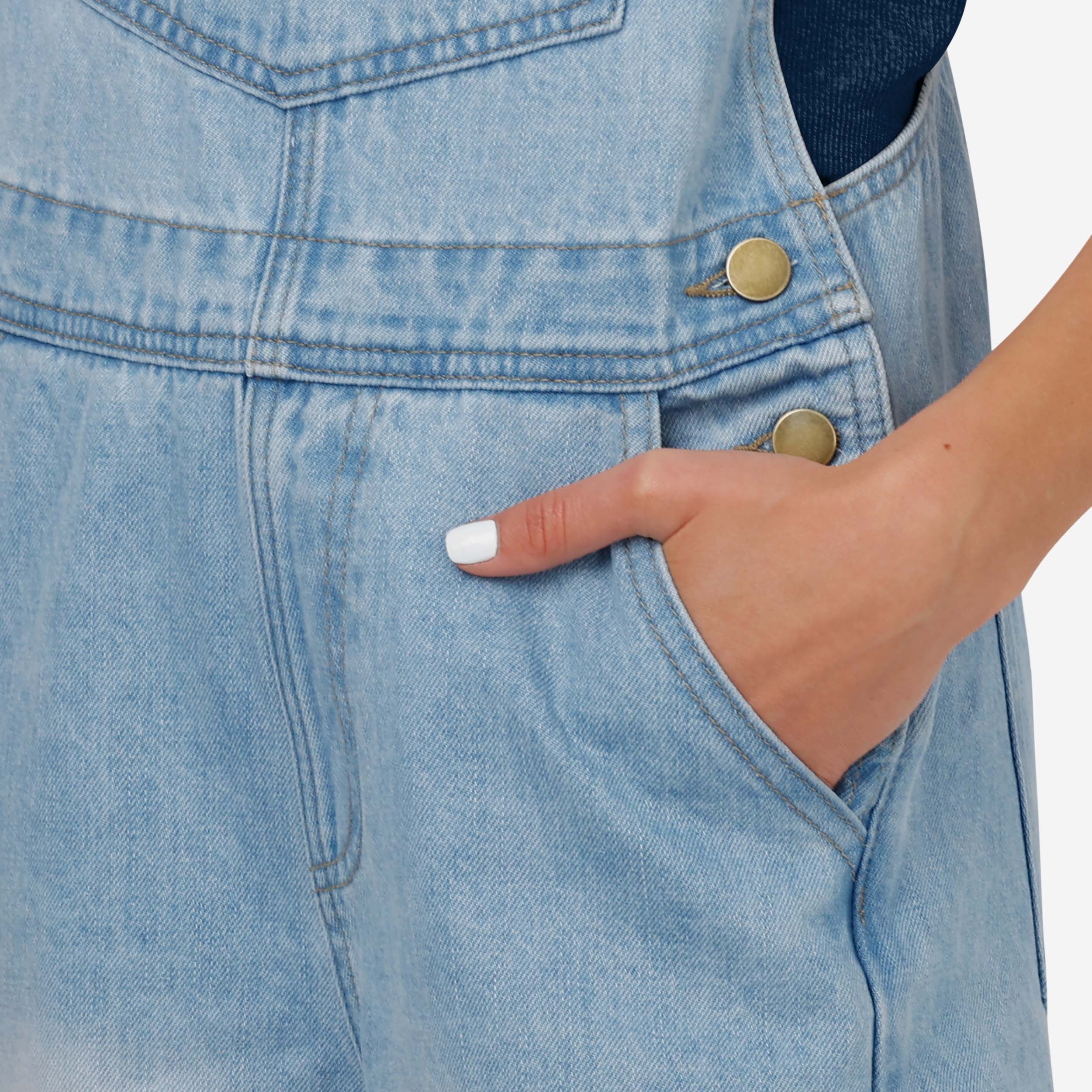 Dallas Cowboys Womens Big Logo Denim Bib Shortalls - Image 4