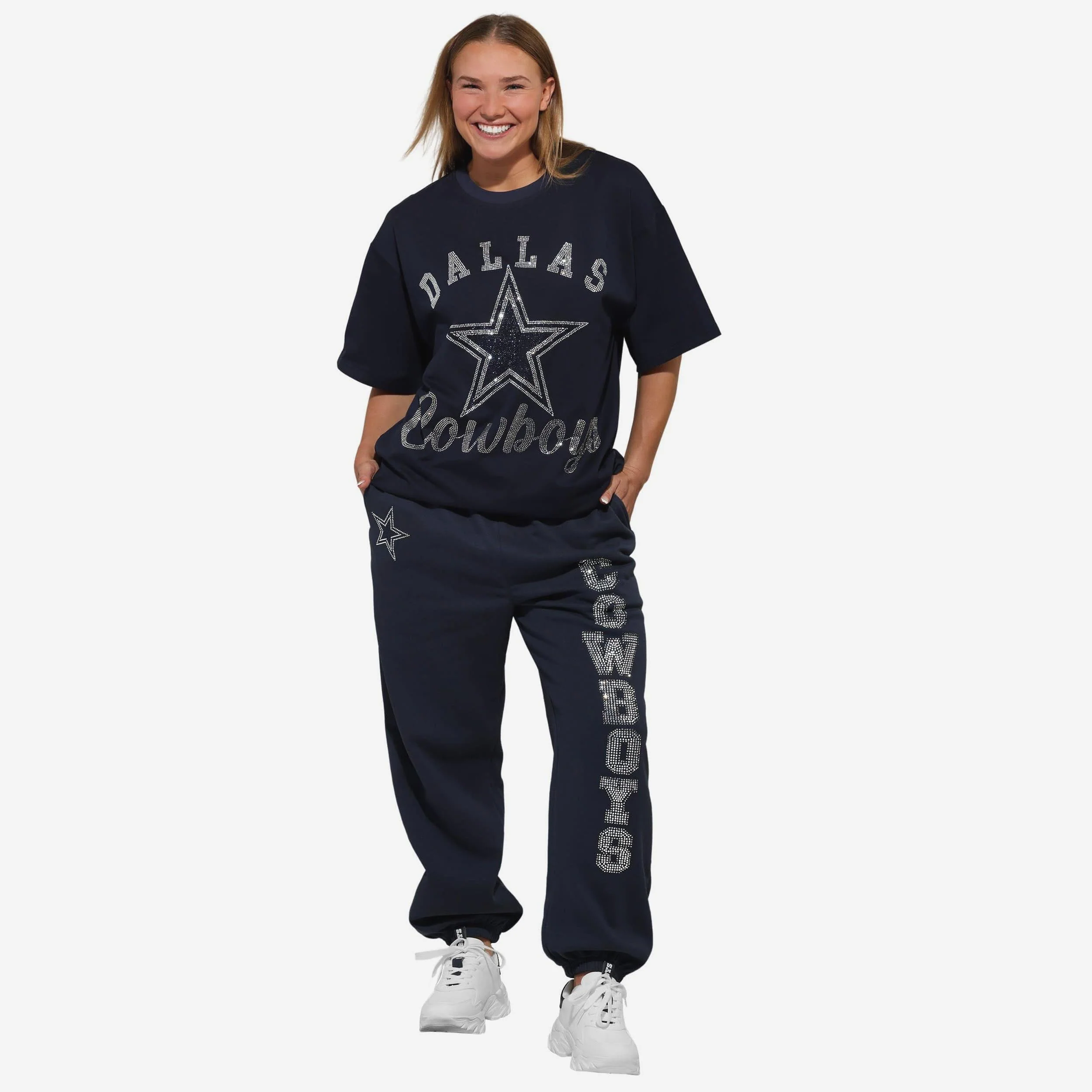 Dallas Cowboys Womens Big Wordmark Rhinestone Sweatpants - Image 5