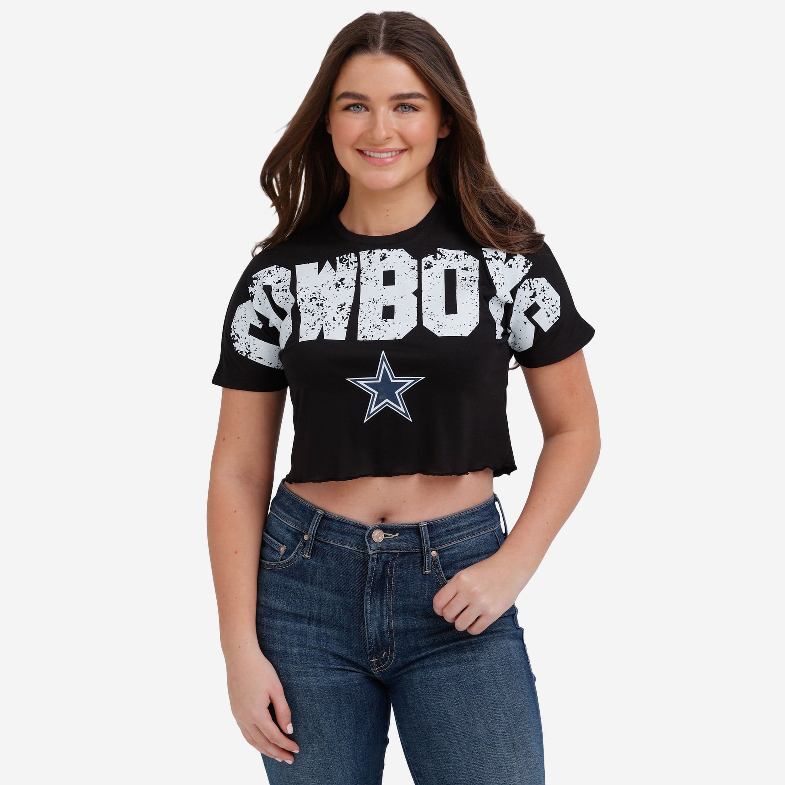 Dallas Cowboys Womens Distressed Wordmark Crop Top