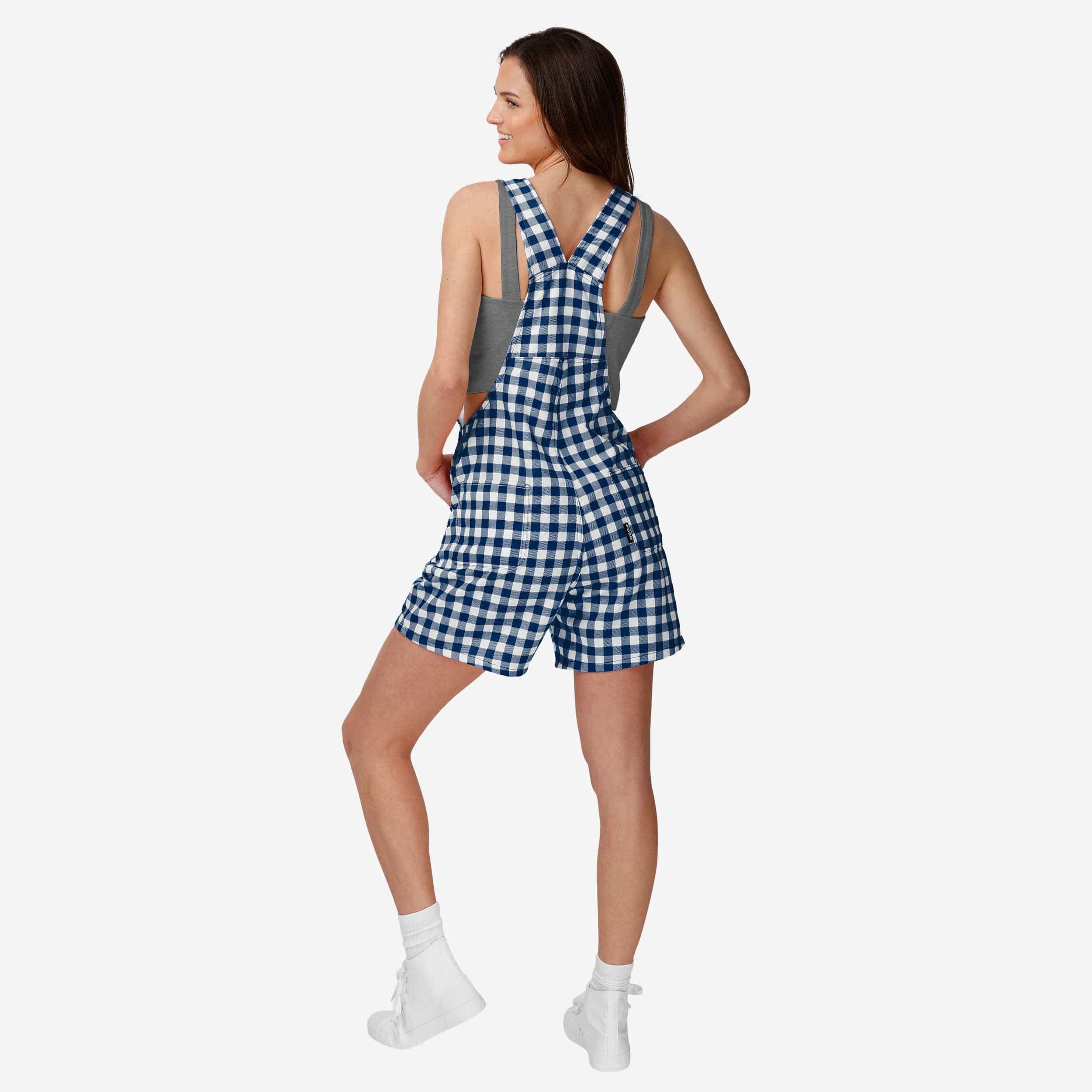 Dallas Cowboys Womens Gingham Check Bib Shortalls - Image 2