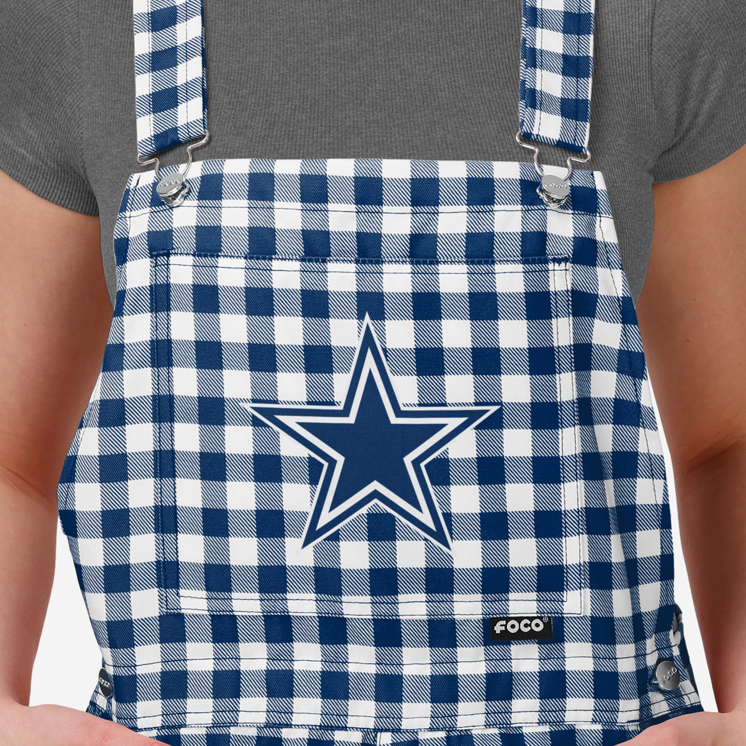 Dallas Cowboys Womens Gingham Check Bib Shortalls - Image 3