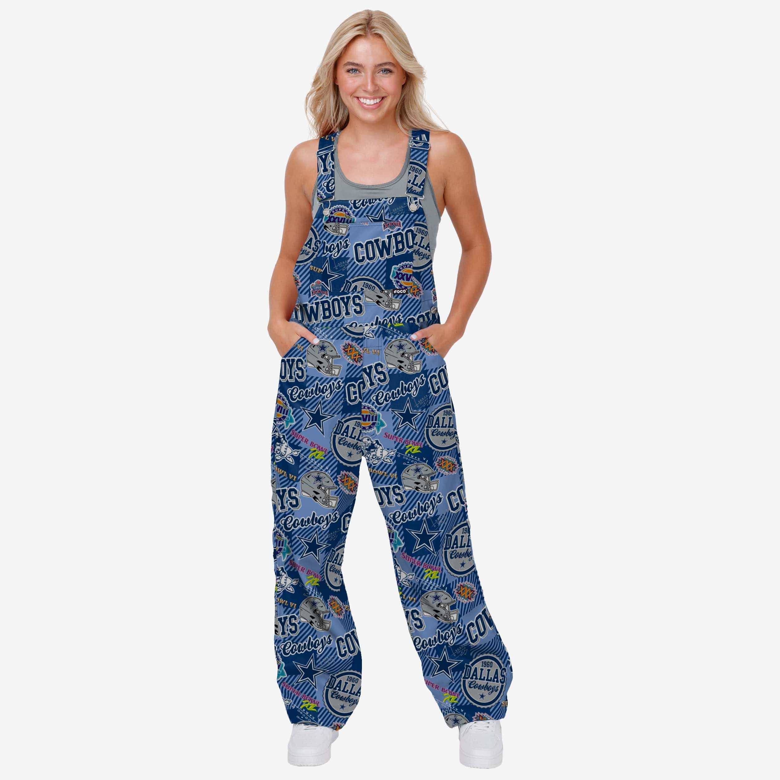 Dallas Cowboys Womens Historic Print Bib Overalls