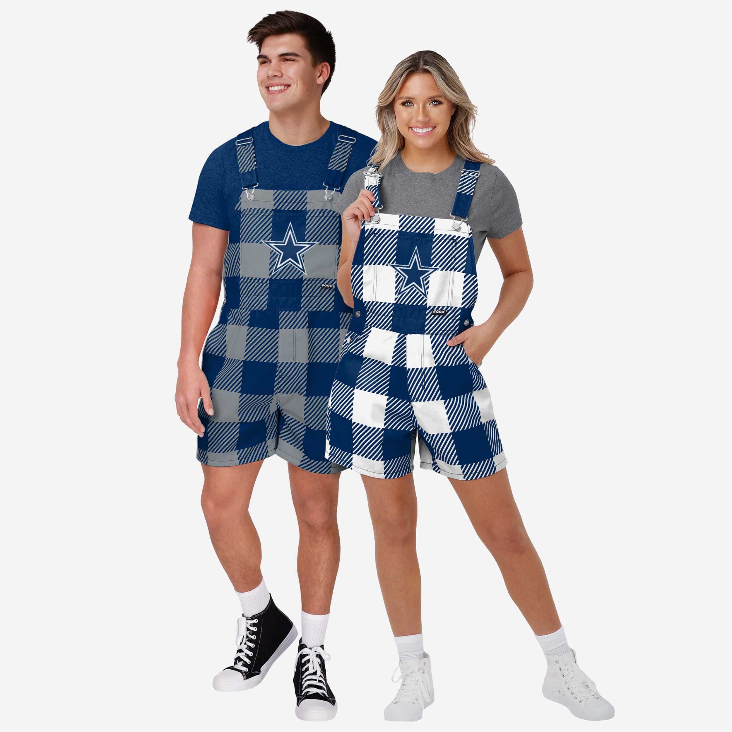 Dallas Cowboys Womens Plaid Bib Shortalls - Image 3