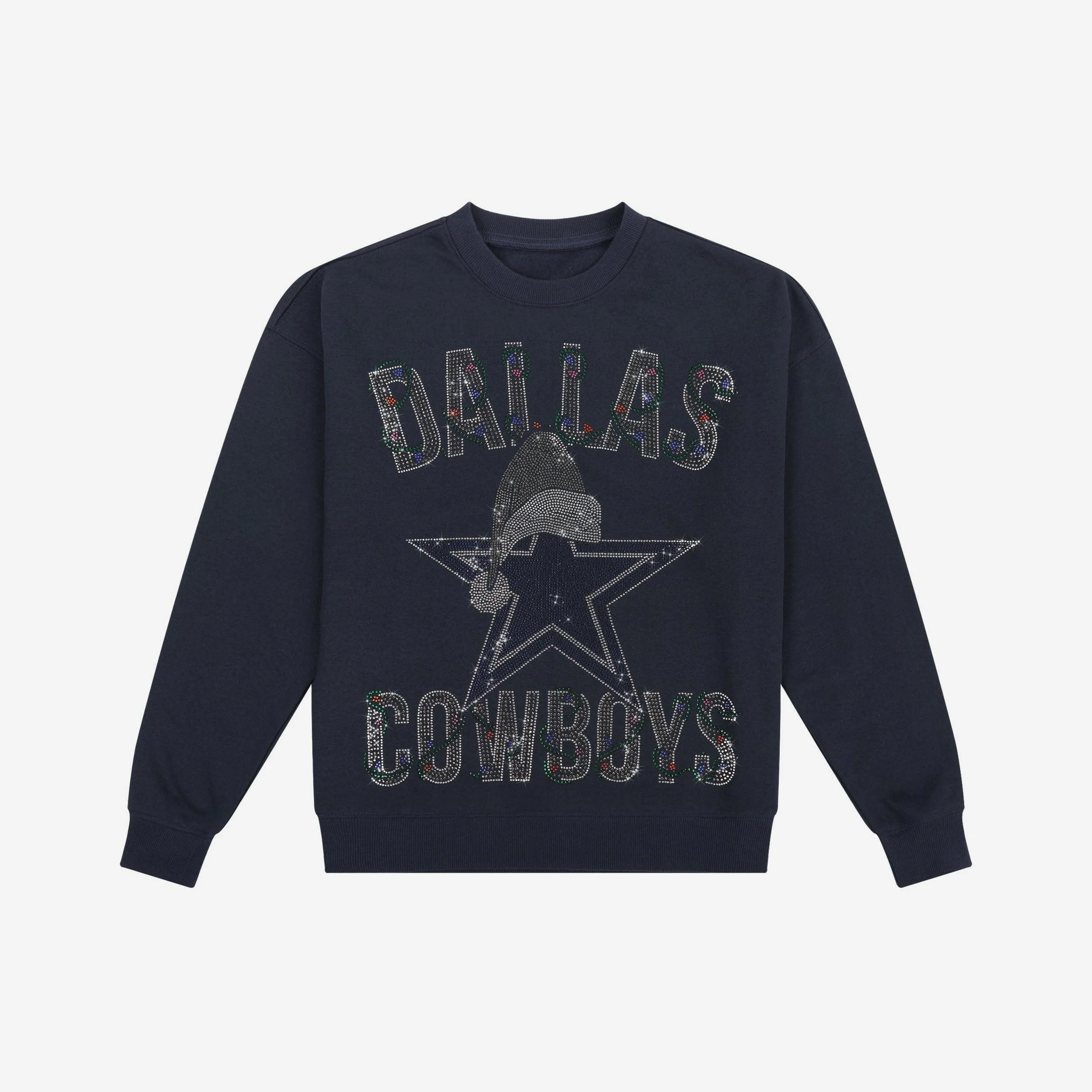 Dallas Cowboys Womens Rhinestone Logo Oversized Holiday Crew Neck Sweatshirt - Image 4
