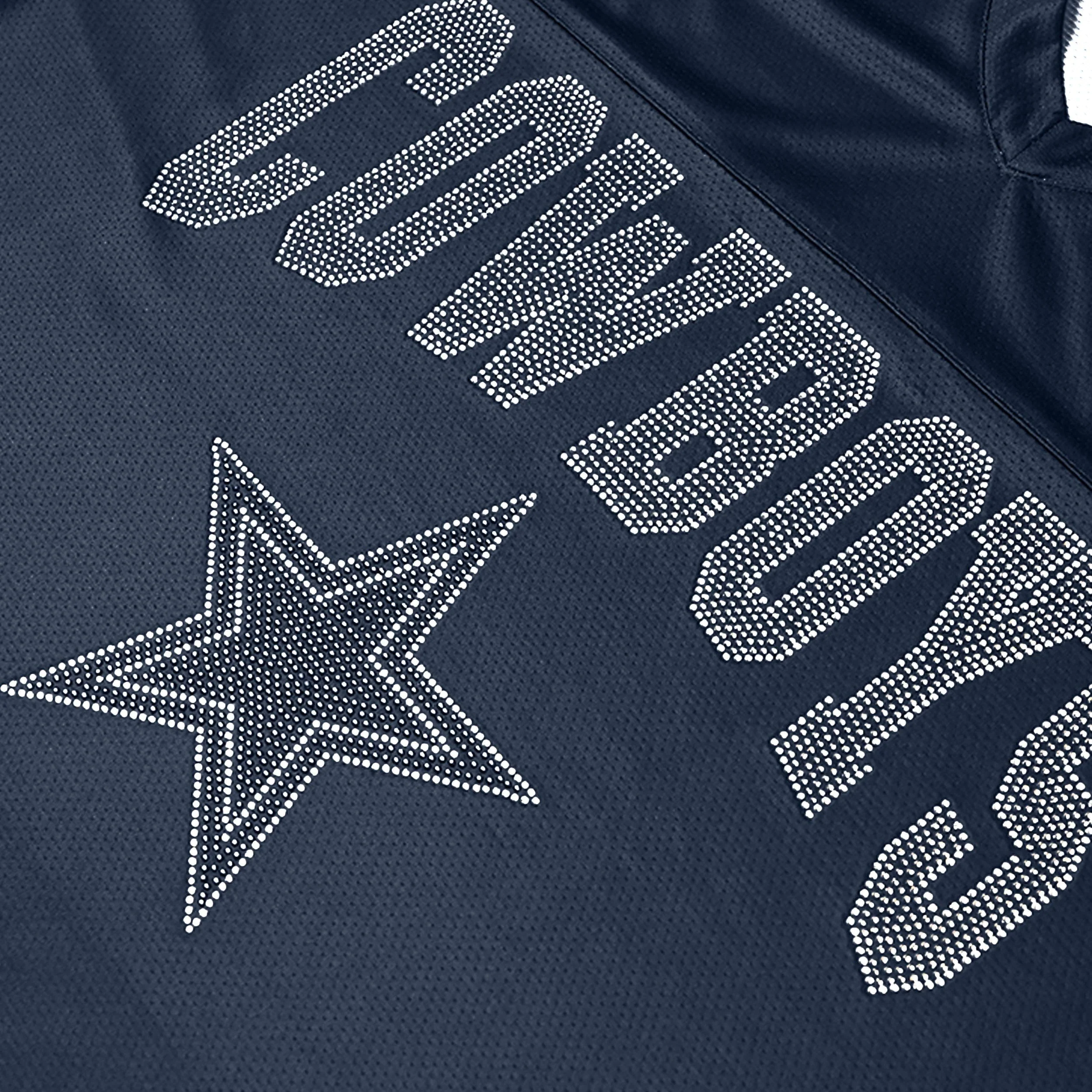Dallas Cowboys Womens Rhinestone Logo Oversized V-Neck Mesh T-Shirt - Image 2