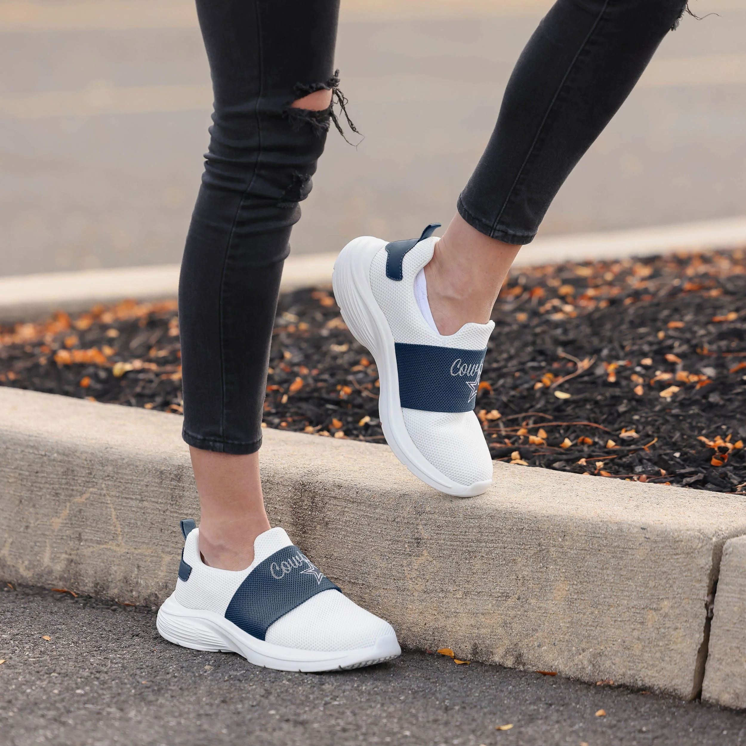 Dallas Cowboys Womens Script Wordmark White Slip On Sneakers - Image 3