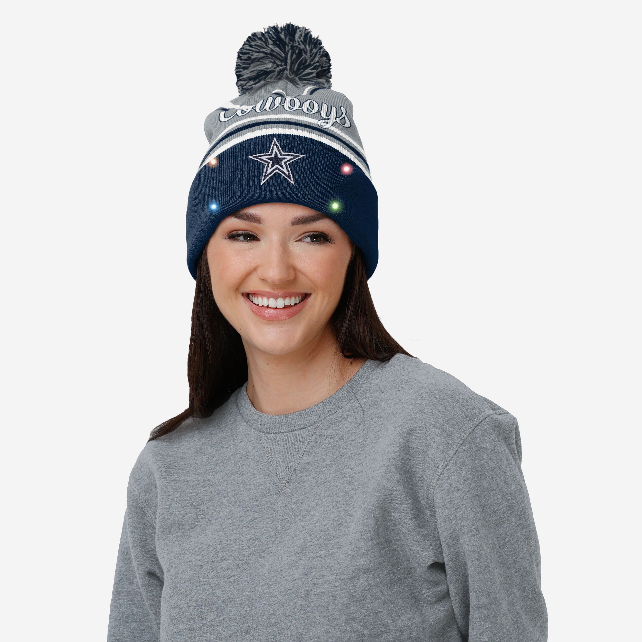 Dallas Cowboys Womens Wordmark Script Light Up Beanie - Image 3