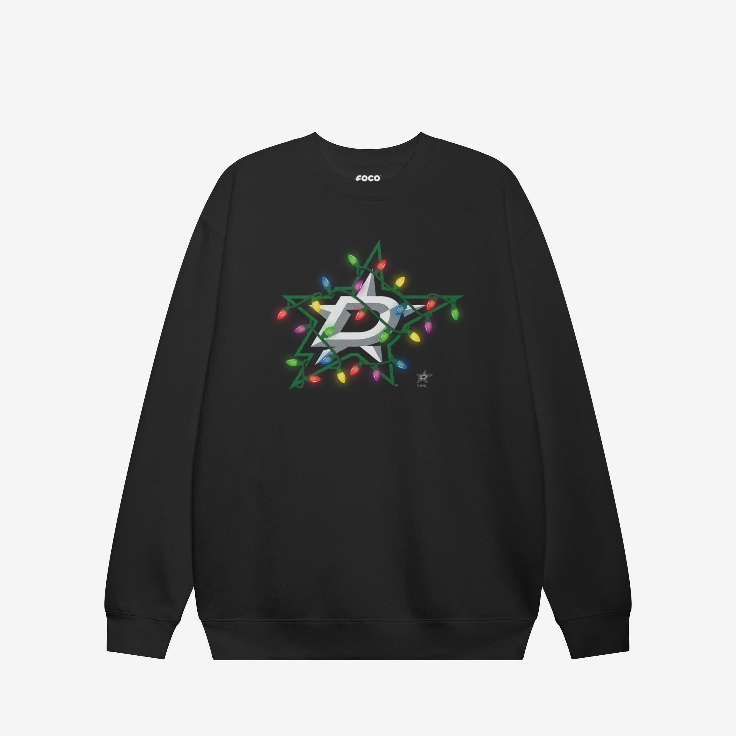 Dallas Stars Primary Logo Holiday Lights Crew Neck Sweatshirt