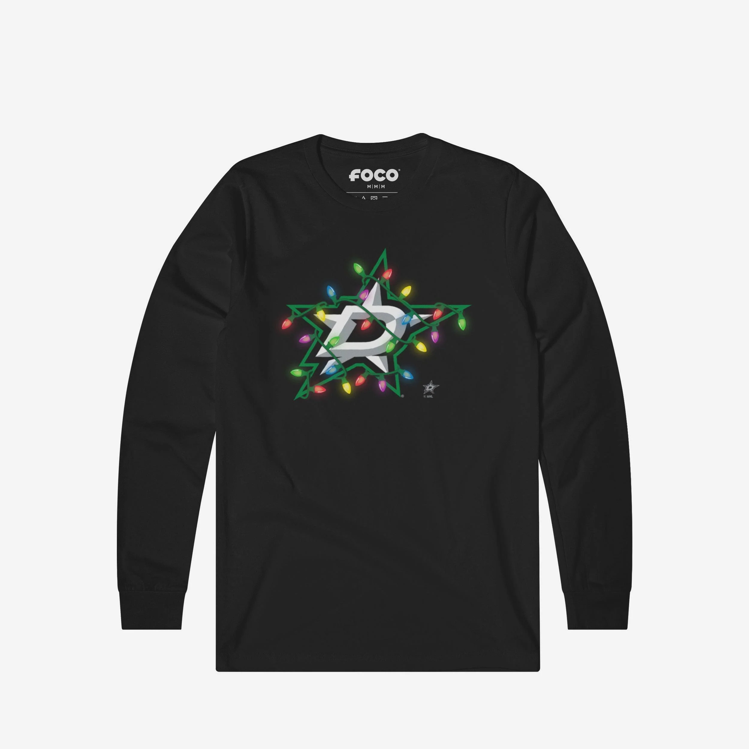 Dallas Stars Primary Logo Holiday Lights Long Sleeve T-Shirt