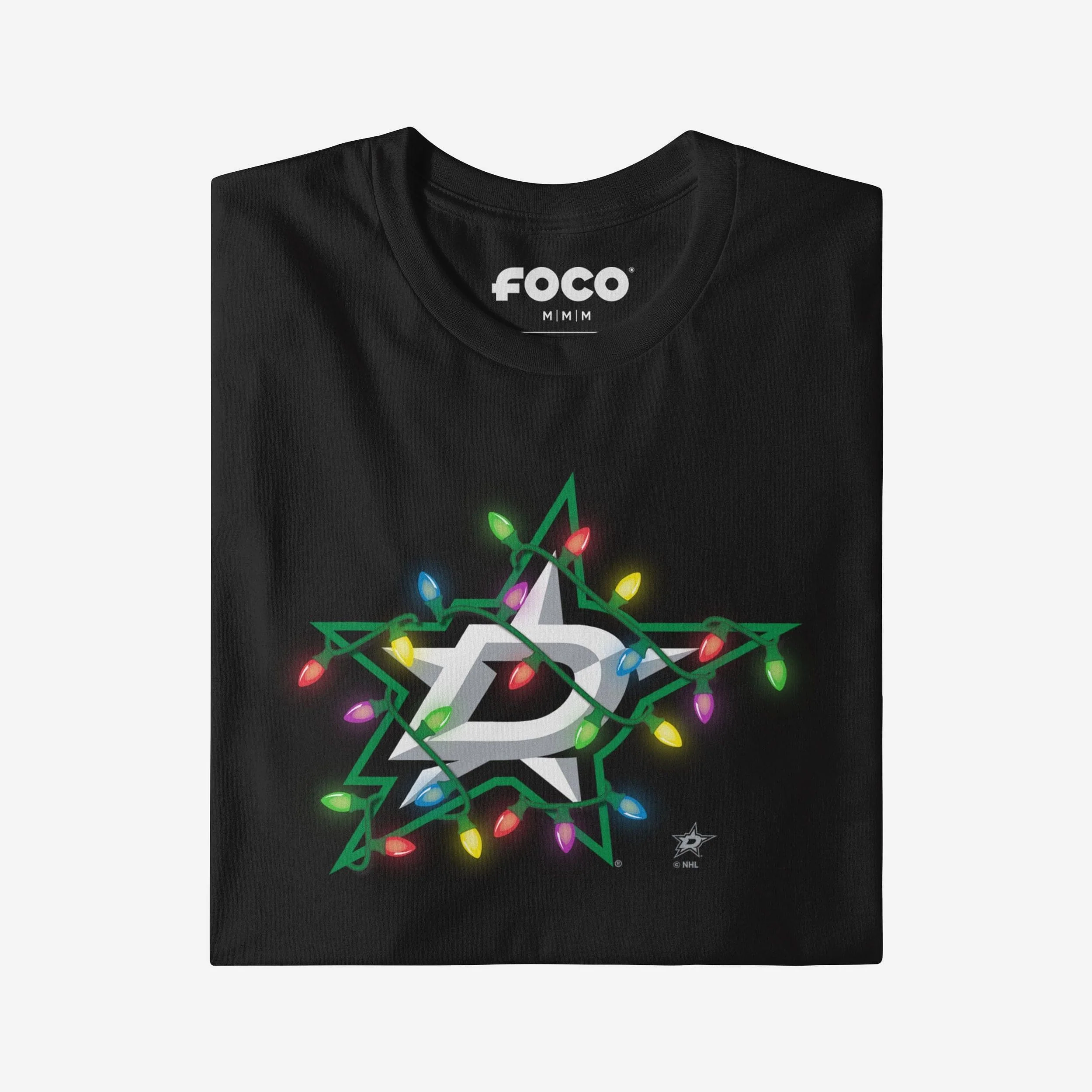 Dallas Stars Primary Logo Holiday Lights Long Sleeve T-Shirt - Image 3
