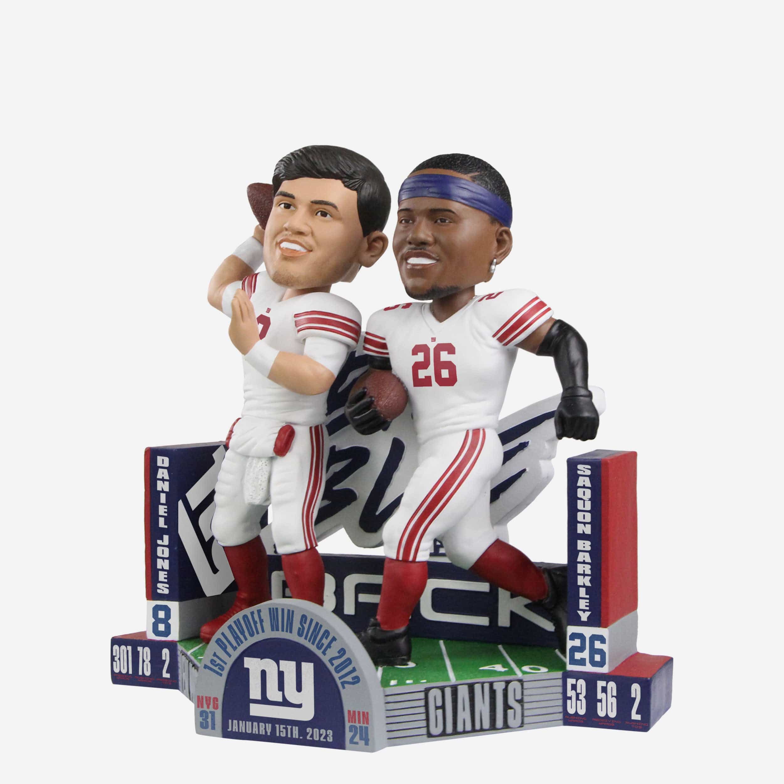 Daniel Jones & Saquon Barkley New York Giants First Playoff Win Dual Bobblehead - Image 6