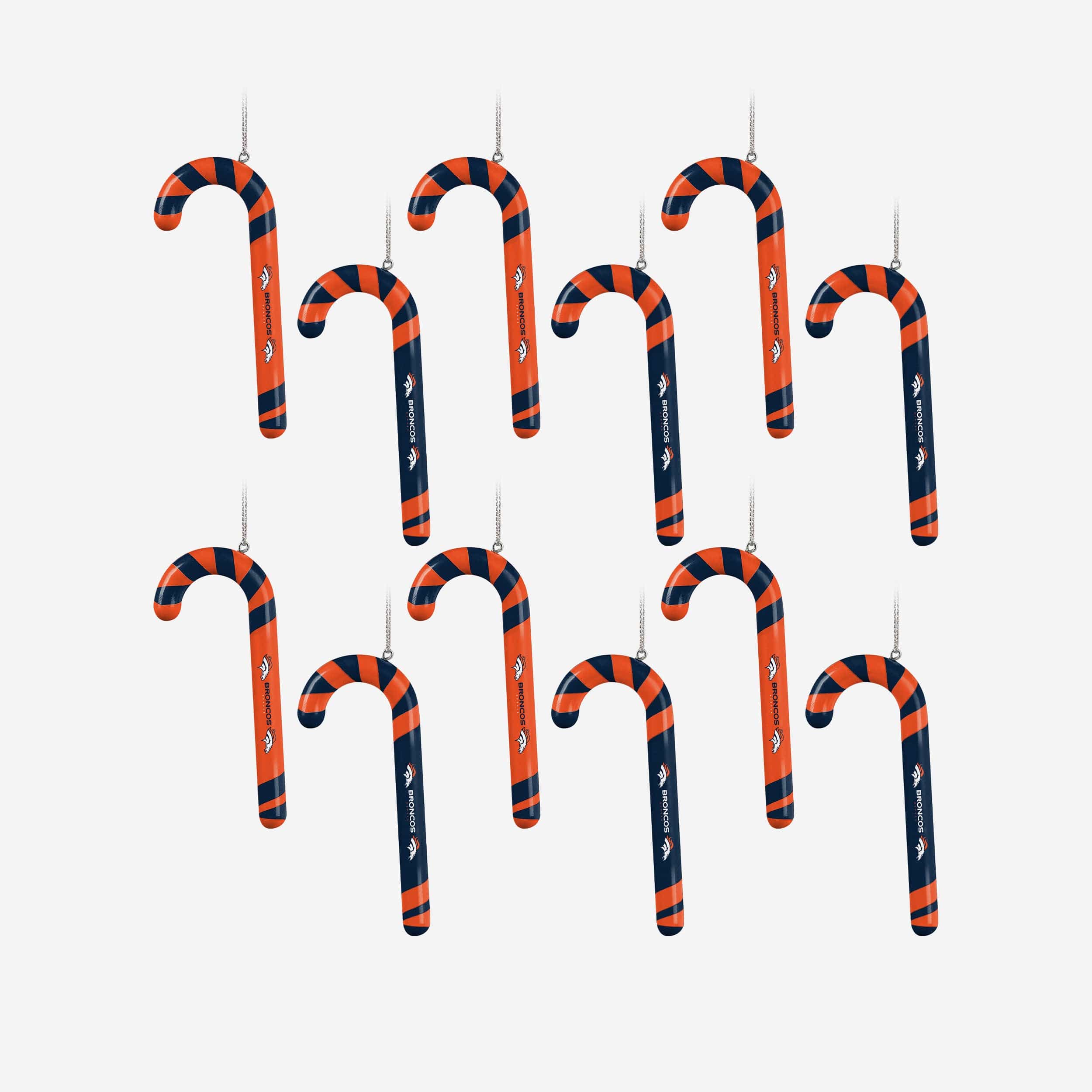 Denver Broncos 12 Pack Candy Cane Ornament Set