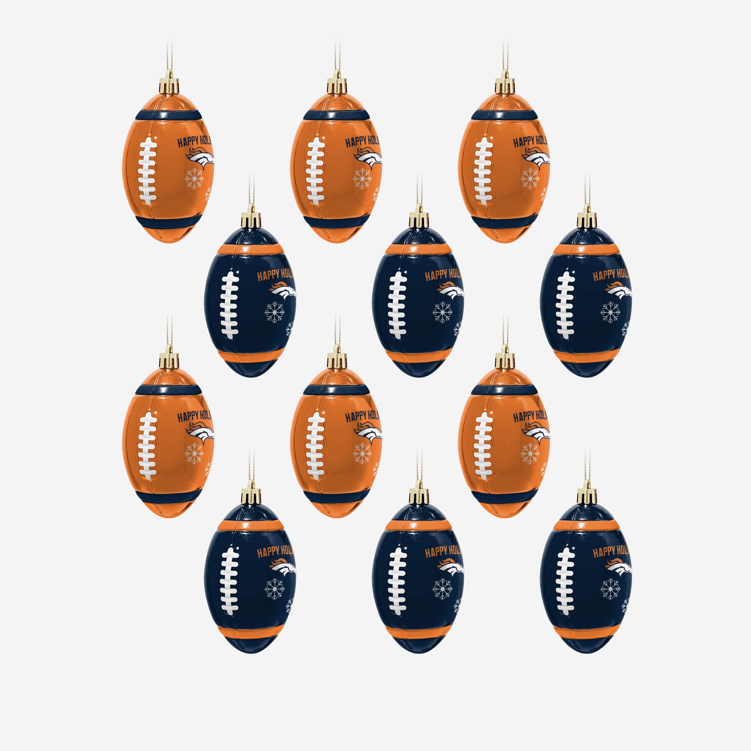 Denver Broncos 12 Pack Football Ornament Set
