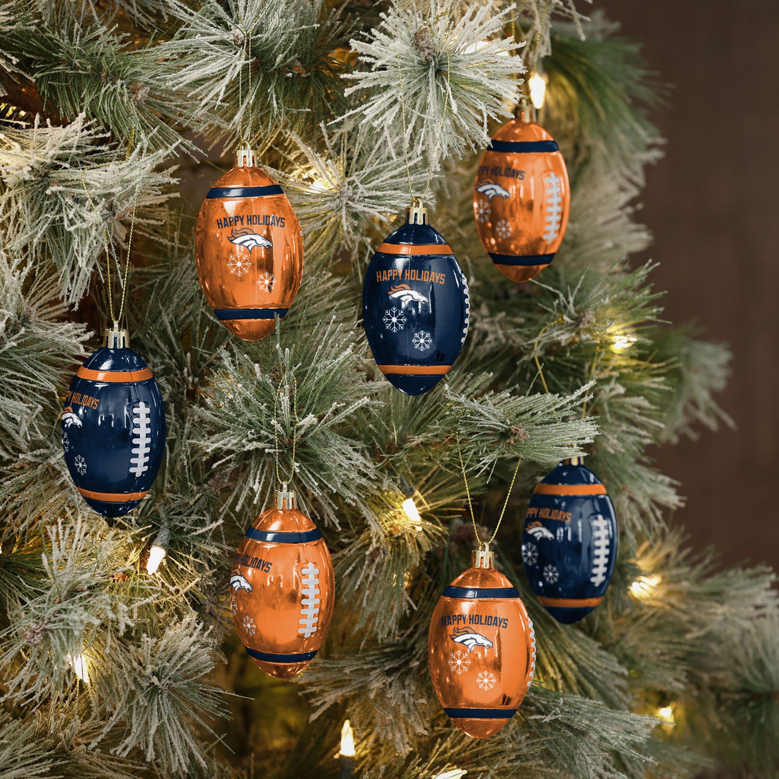 Denver Broncos 12 Pack Football Ornament Set - Image 2