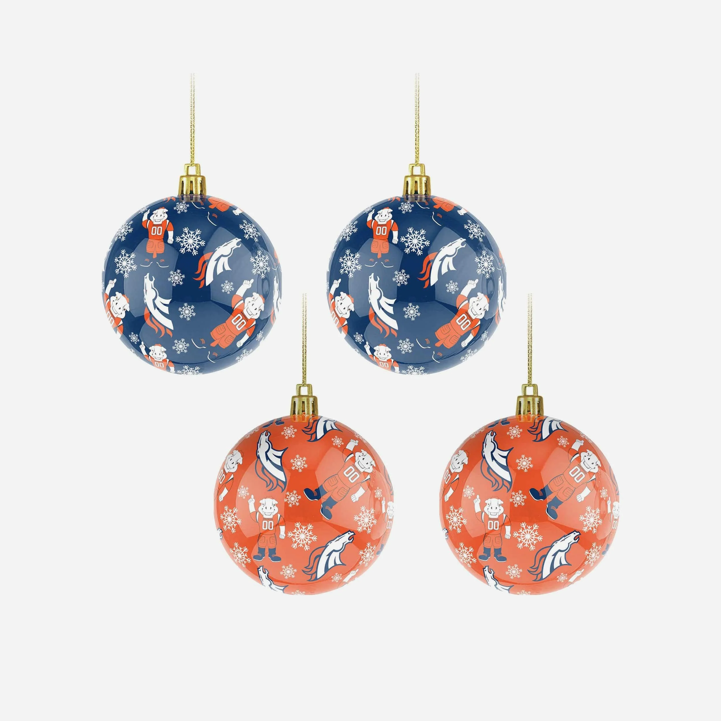 Denver Broncos 4 Pack Ball Mascot Ornament Set