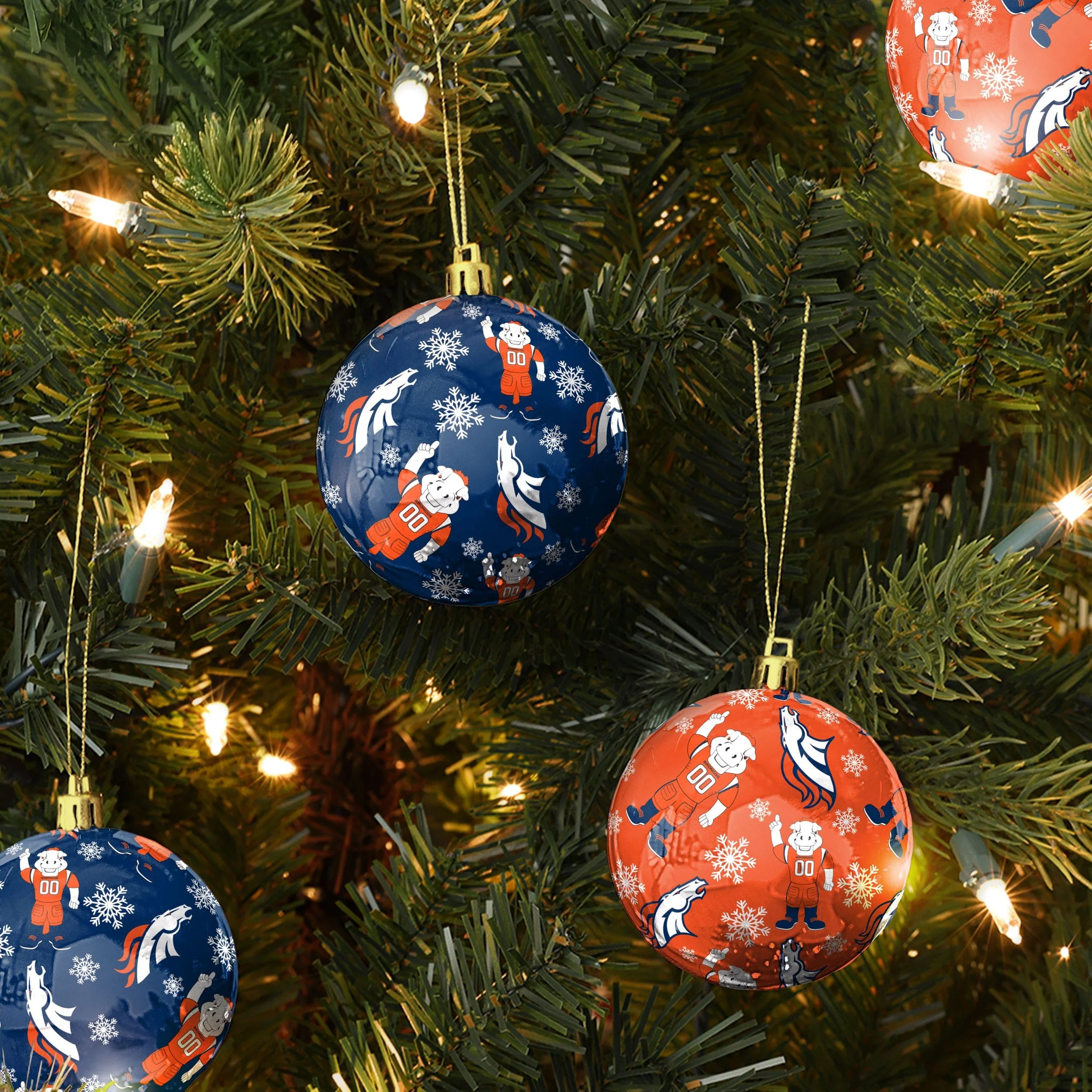 Denver Broncos 4 Pack Ball Mascot Ornament Set - Image 2