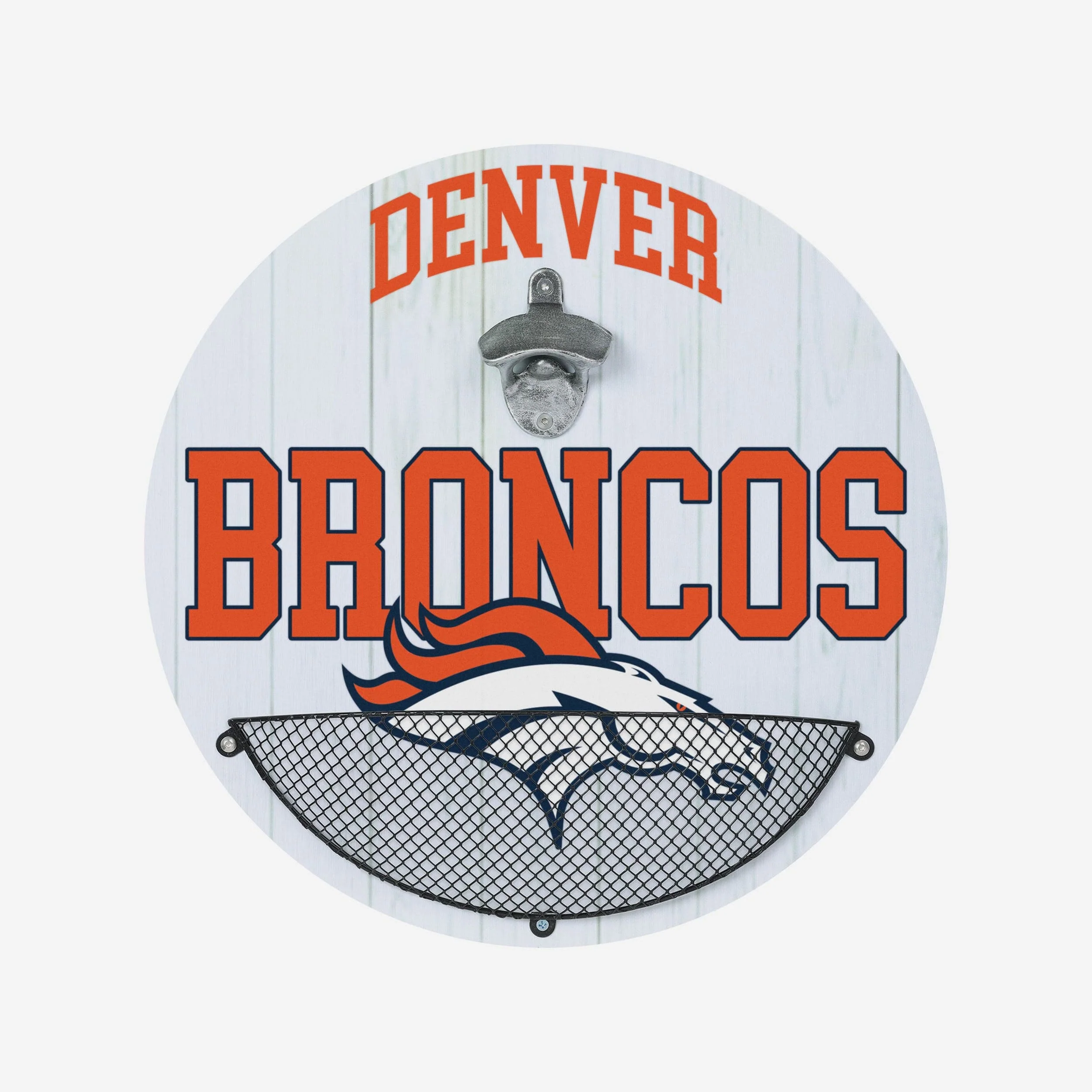 Denver Broncos Bottle Opener Cap Catcher Wall Sign