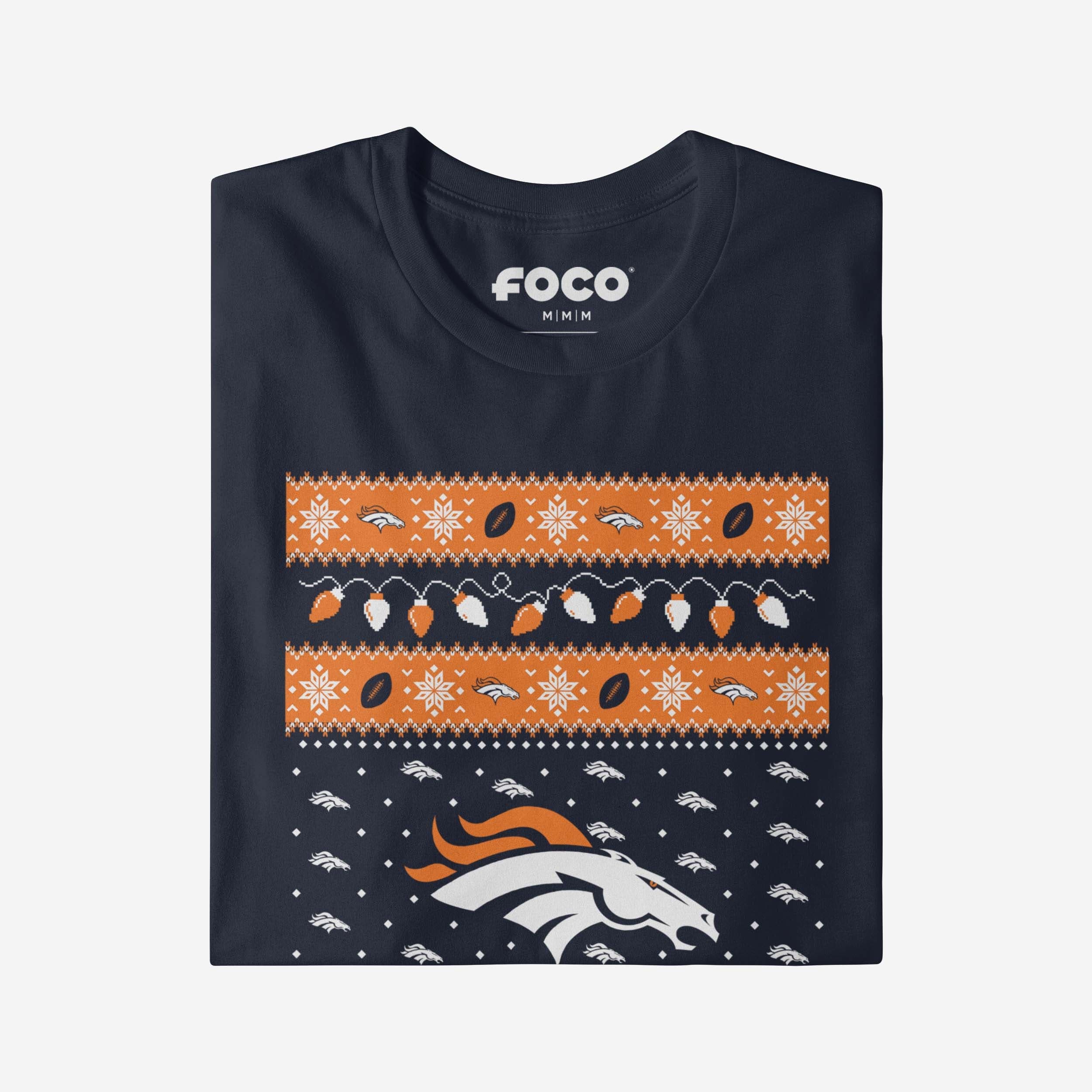 Denver Broncos Holiday Lights Sweater T-Shirt - Image 4