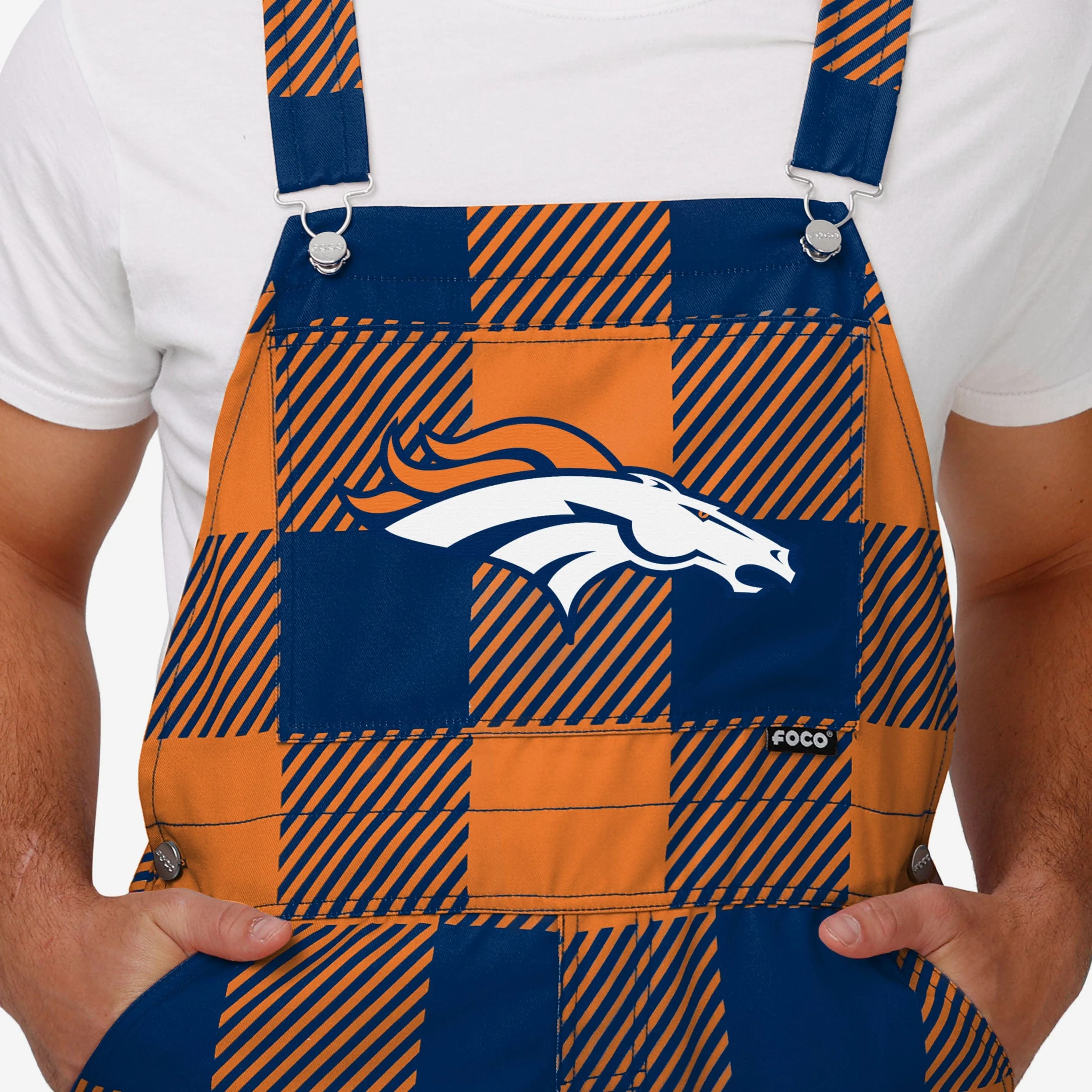 Denver Broncos Mens Plaid Bib Overalls - Image 4