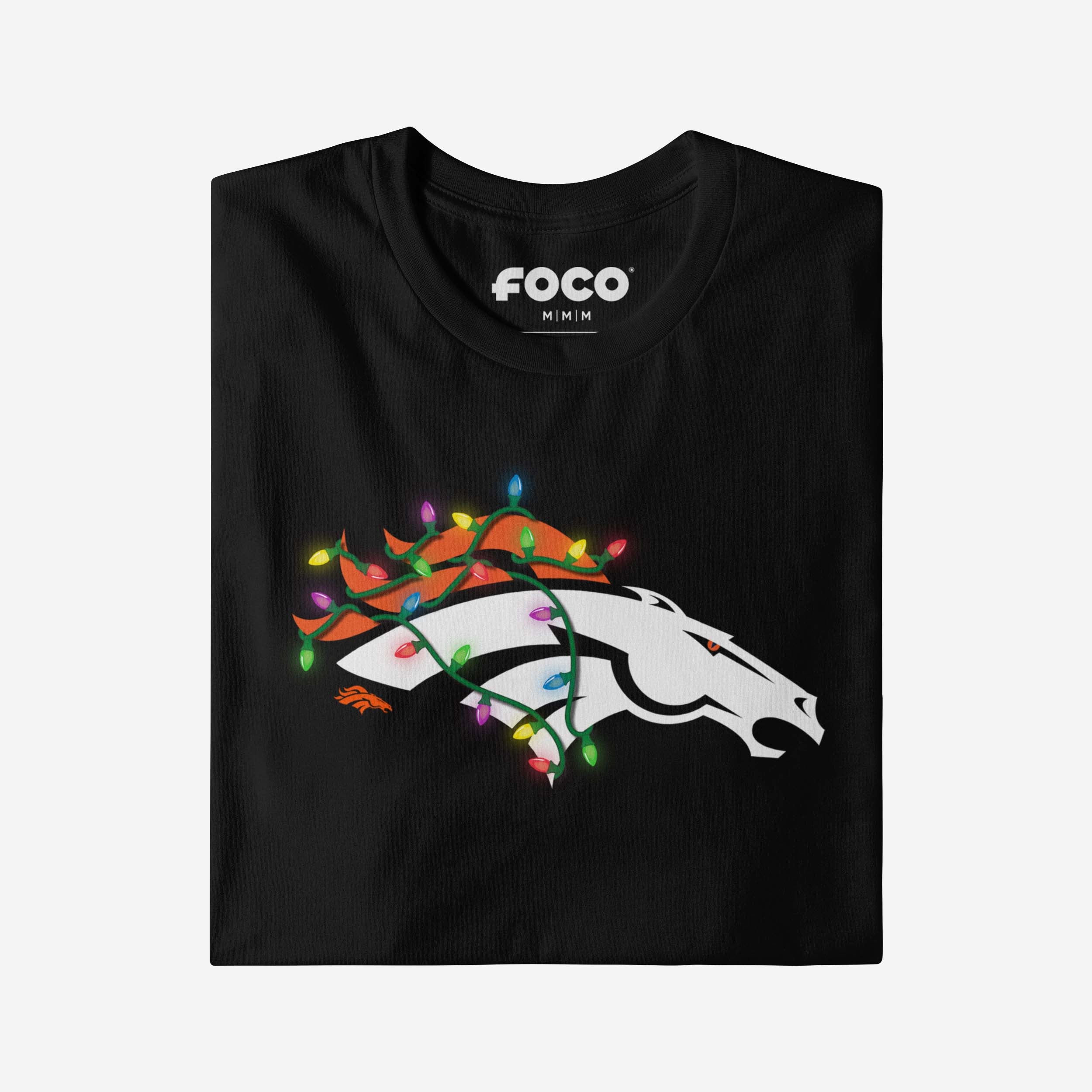 Denver Broncos Primary Logo Holiday Lights T-Shirt - Image 4
