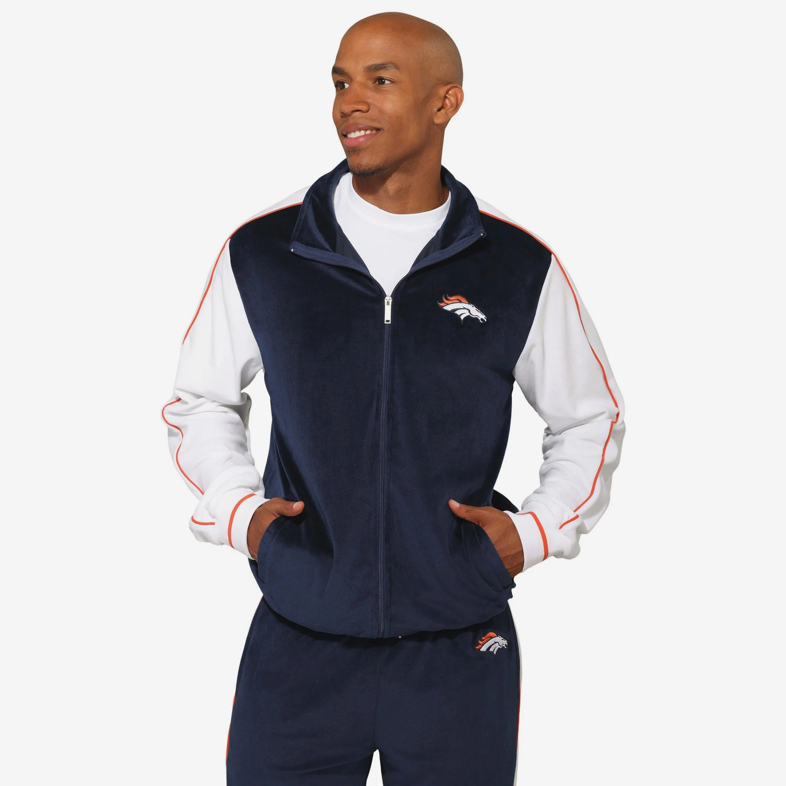 Denver Broncos Two Tone Velour Zip Up Top
