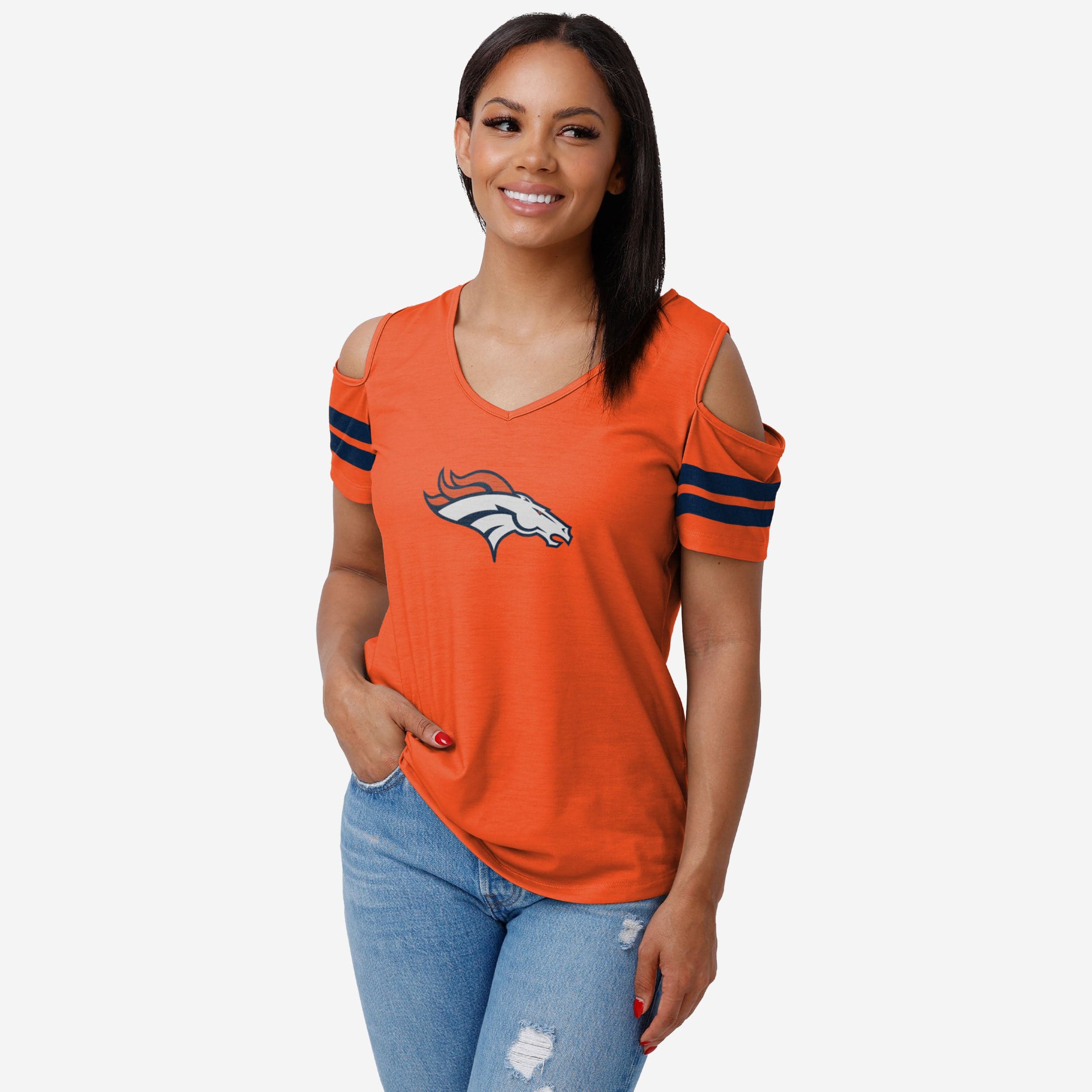 Denver Broncos Womens Cold Shoulder T-Shirt