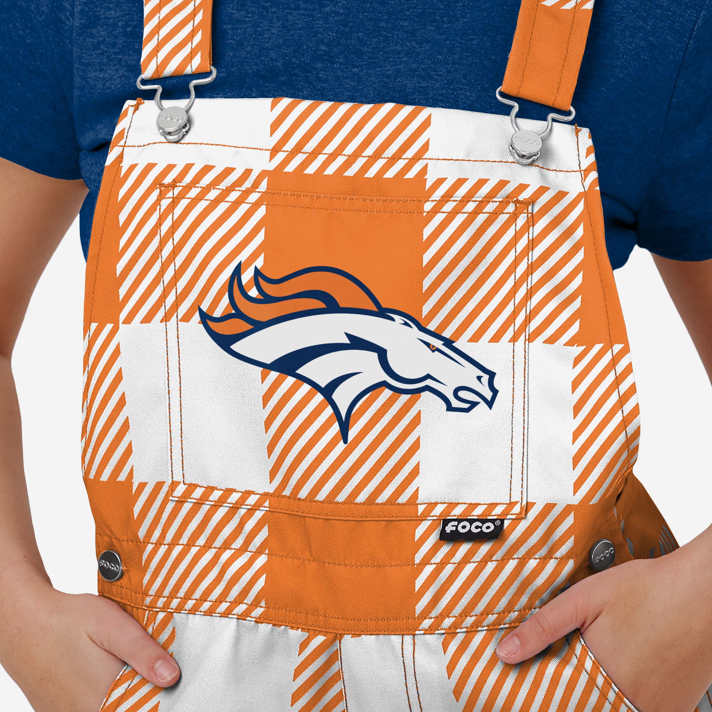 Denver Broncos Womens Plaid Bib Shortalls - Image 3