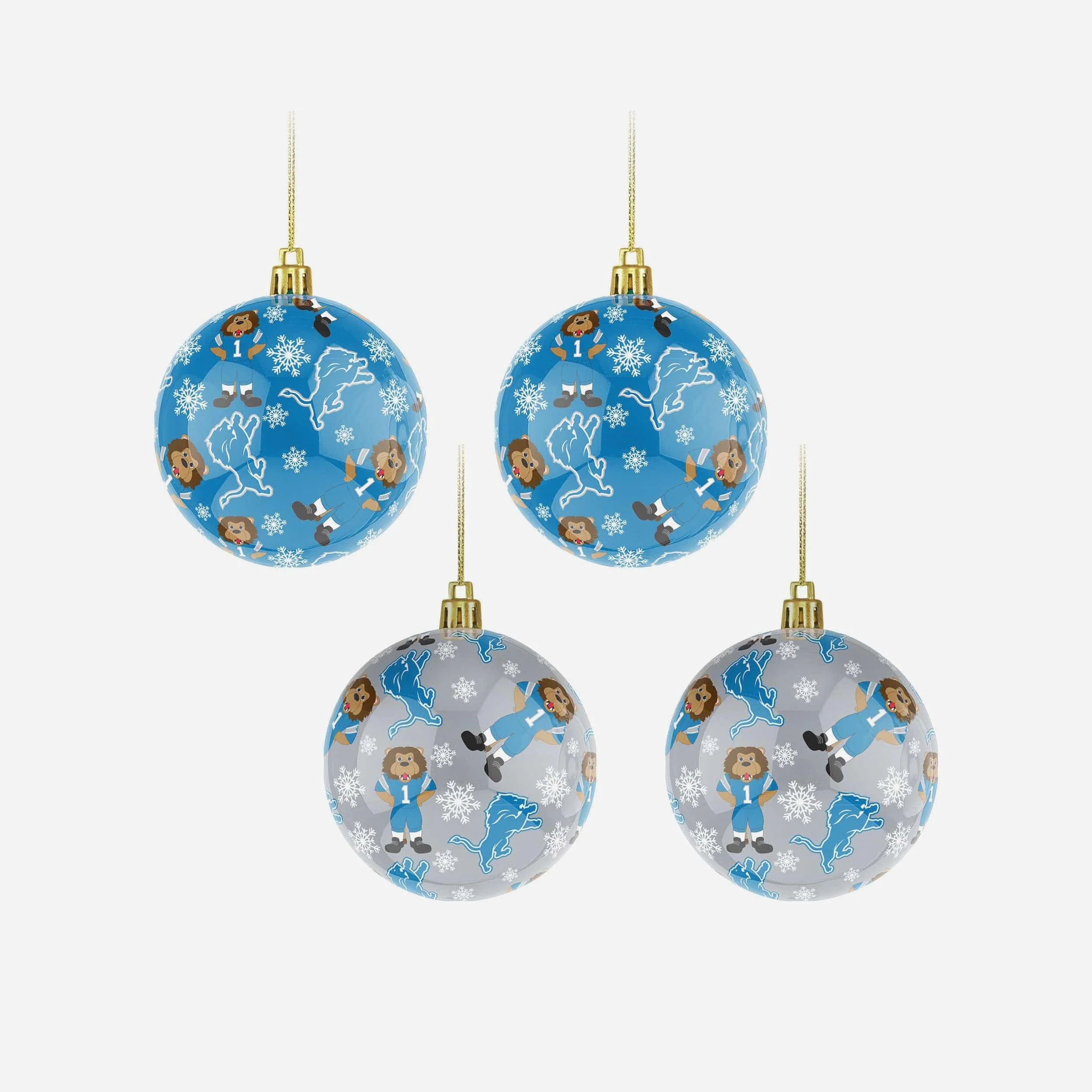 Detroit Lions 4 Pack Ball Mascot Ornament Set