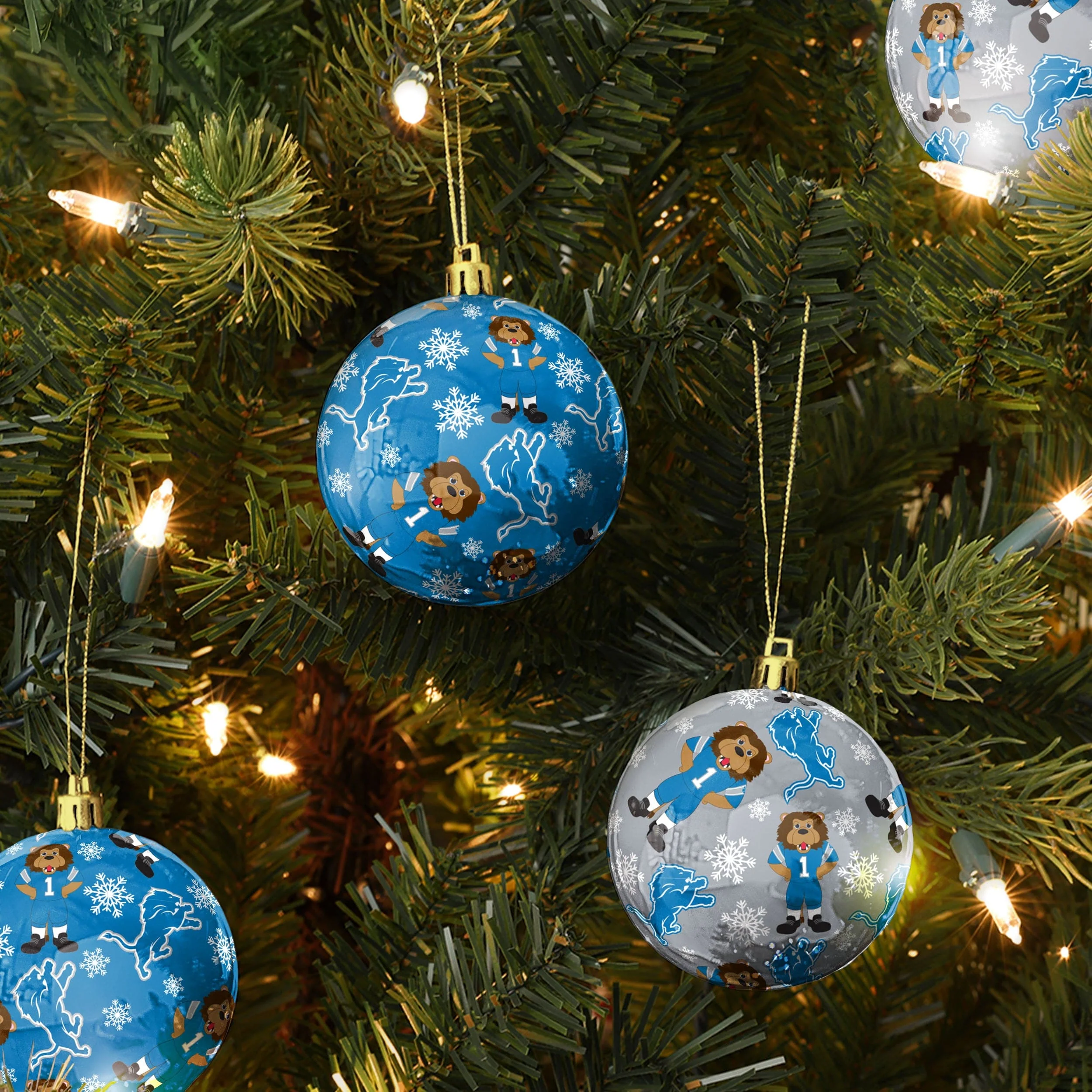 Detroit Lions 4 Pack Ball Mascot Ornament Set - Image 2