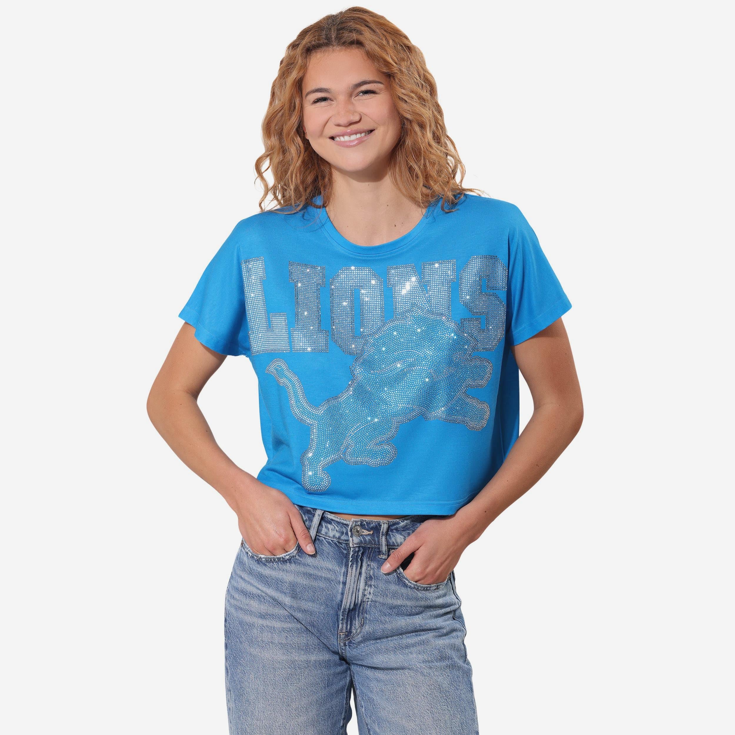Detroit Lions Big Wordmark Rhinestone Crop Top