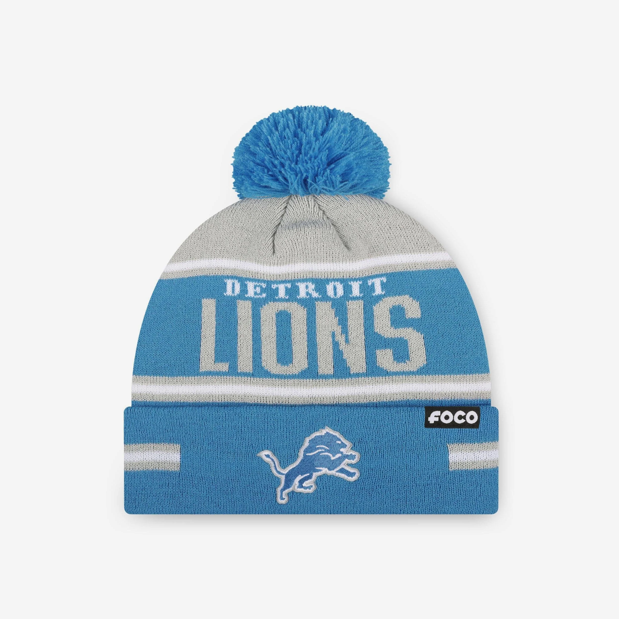 Detroit Lions Big Wordmark Stripe Pom Beanie